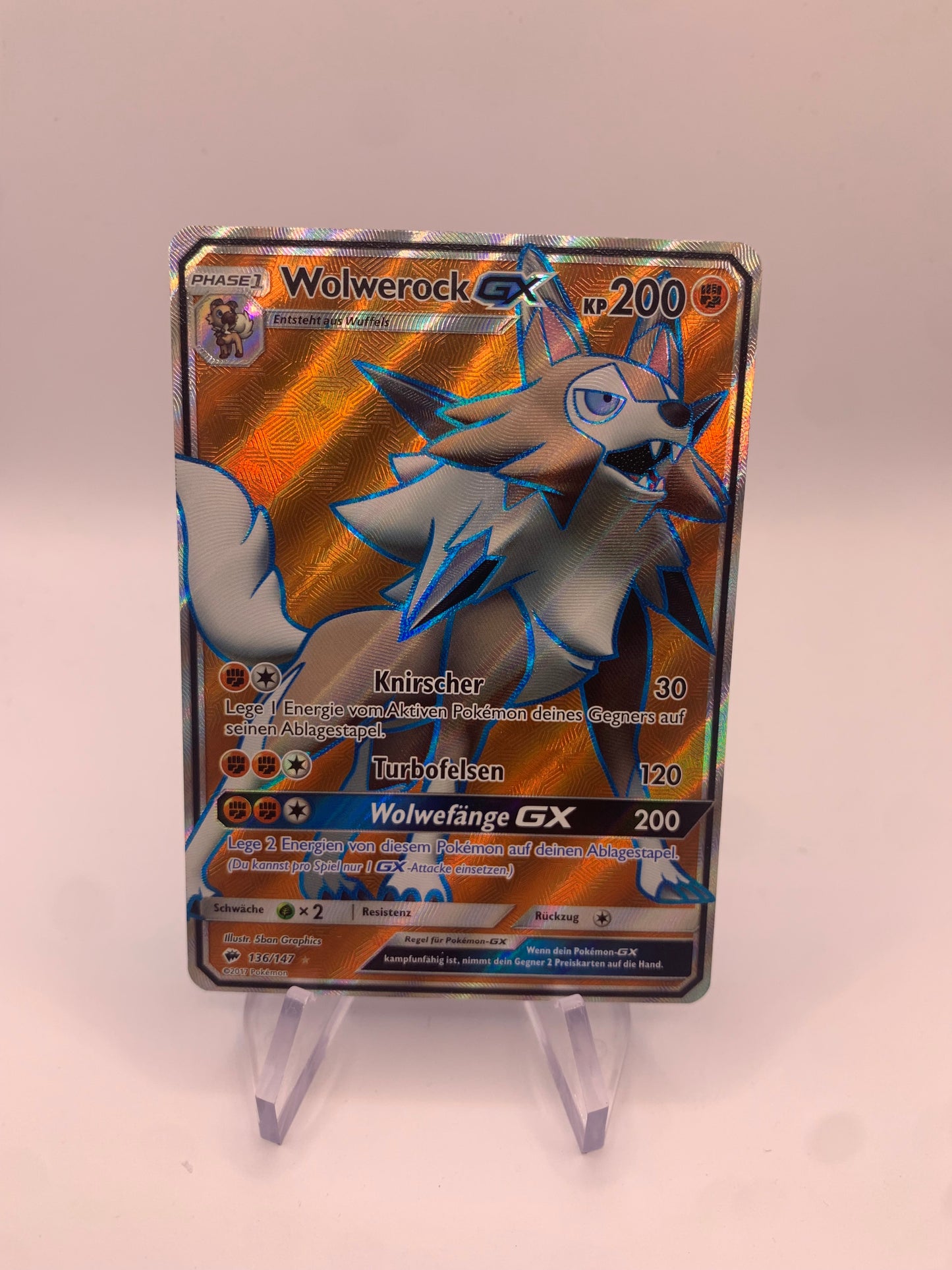 Pokemon Karte Gx Fullart Wolwerock 136/147 Deutsch