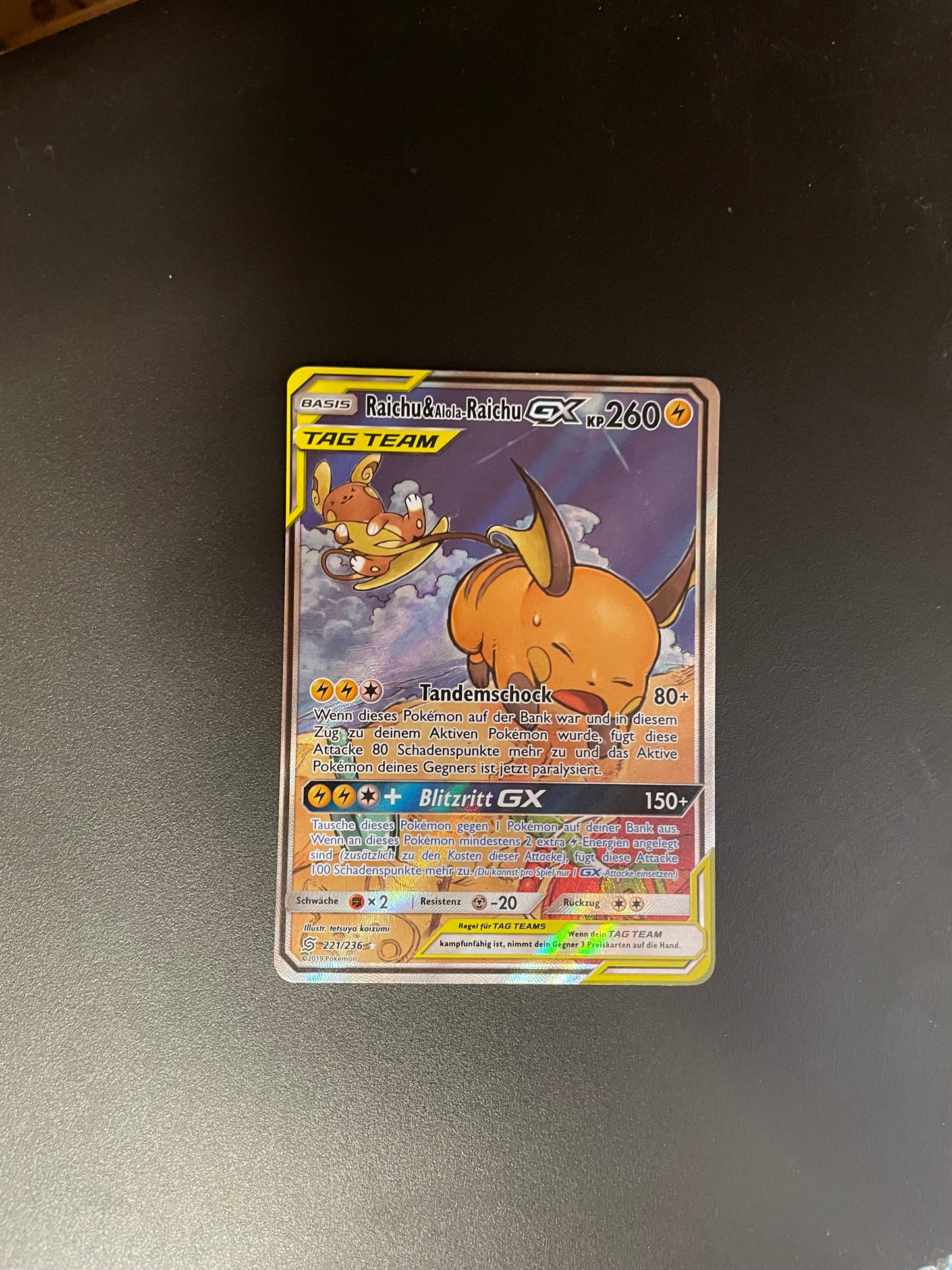 Pokemon Karte GX Tag Team Raichu & Alola-Raichu 221/236 Deutsch