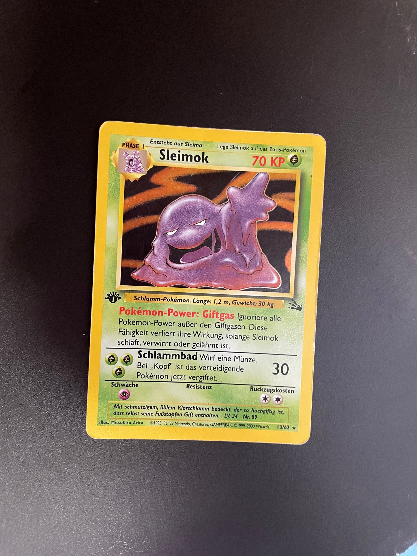 Pokemon Karte Holo 1.Edition Sleimok 13/62 Deutsch