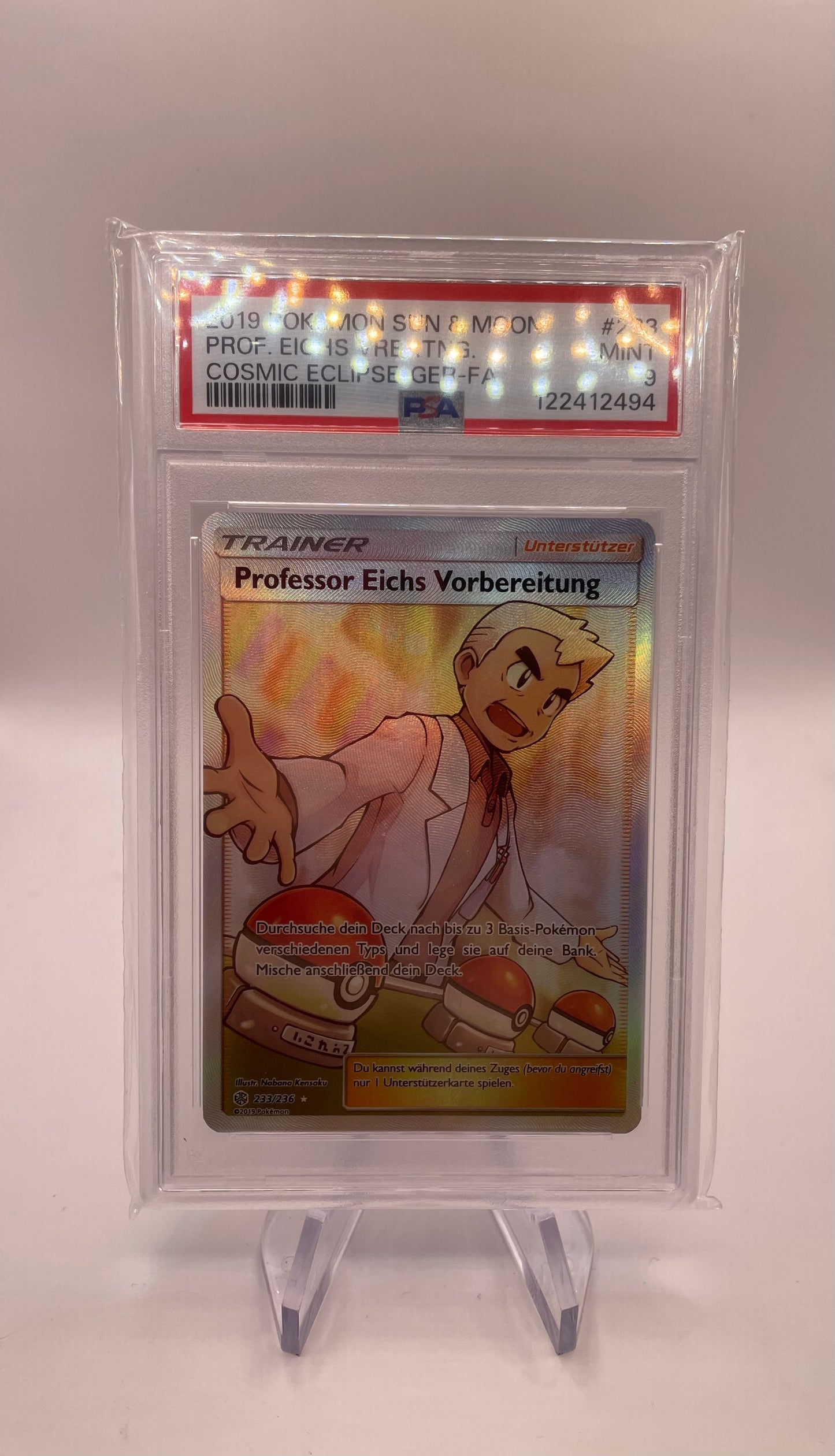 Pokemon Karte PSA 9 Trainer Prof Eichs Vorbereitung 233/236 Deutsch