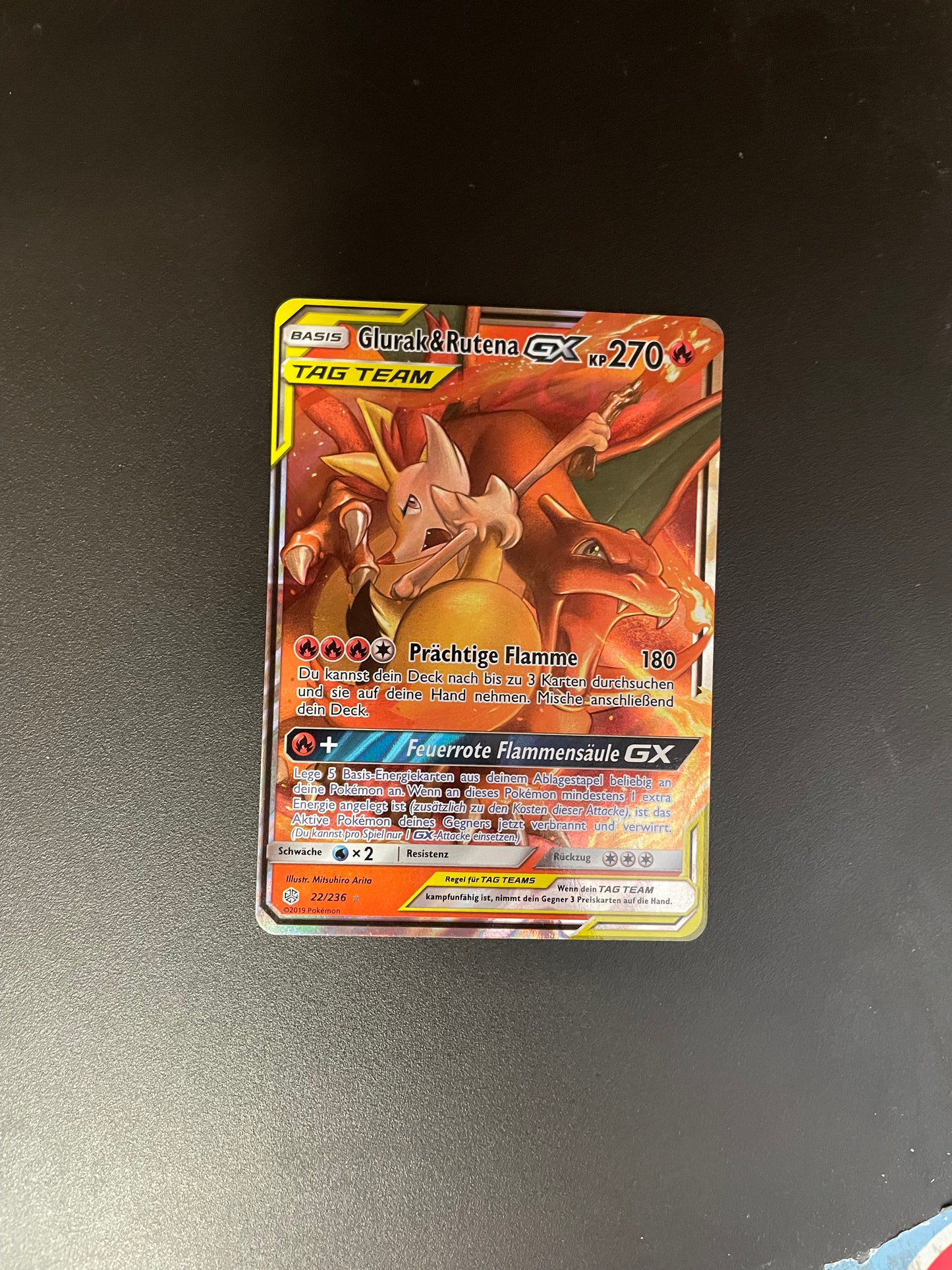 Pokemon Karte Tag Team GX Glurak & Rutena 22/236 Deutsch