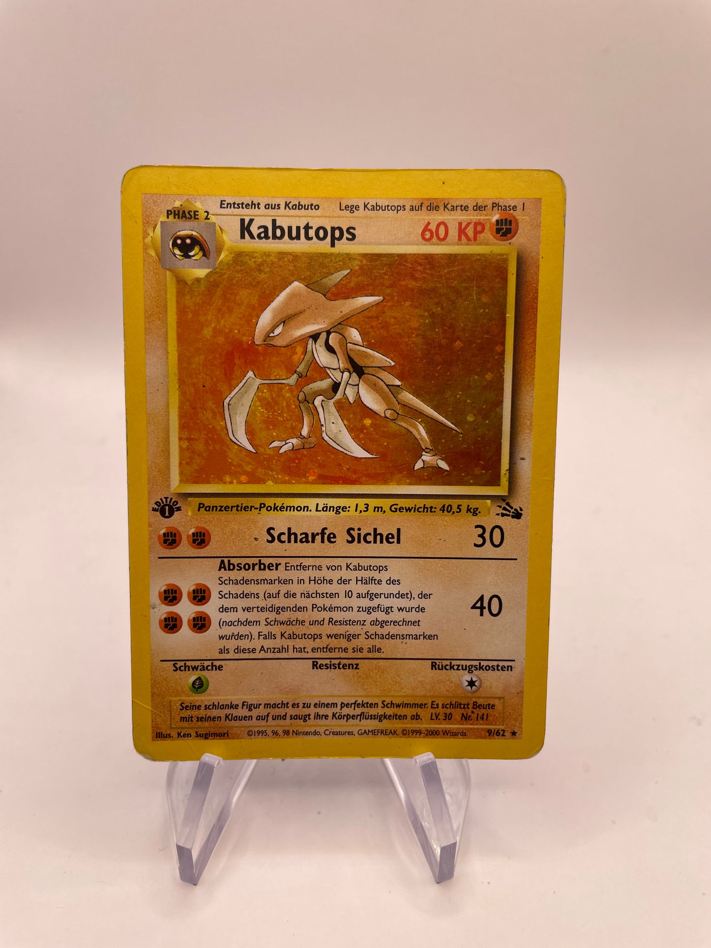 Pokemon Karte Holo 1.Edition Kabutops 9/62 Deutsch