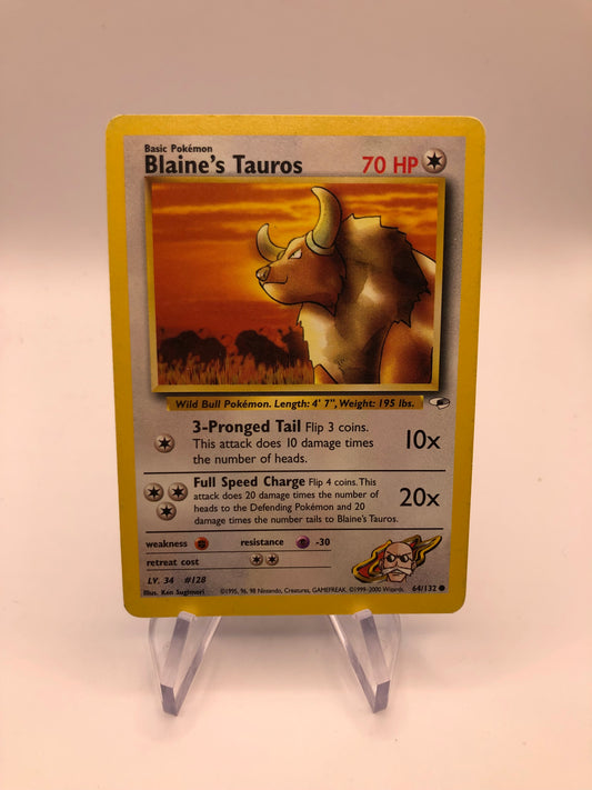 Pokemon Karte Blaines Tauros 64/132 Gym Heros Englisch