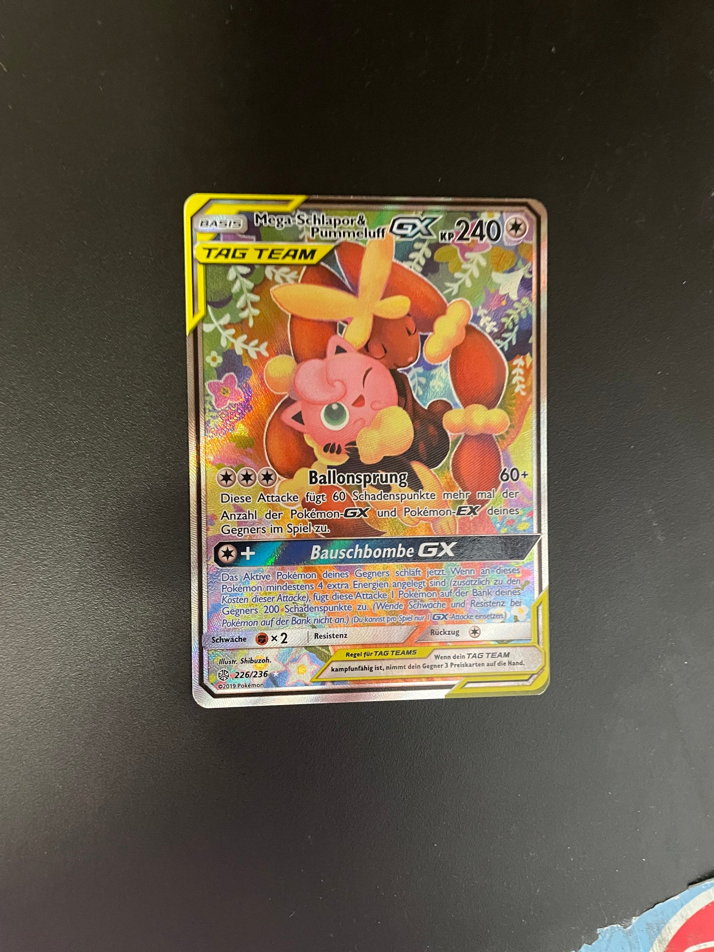 Pokemon Karte GX Tag Team Mega-Schlapor & Pummeluff 226/236 Deutsch