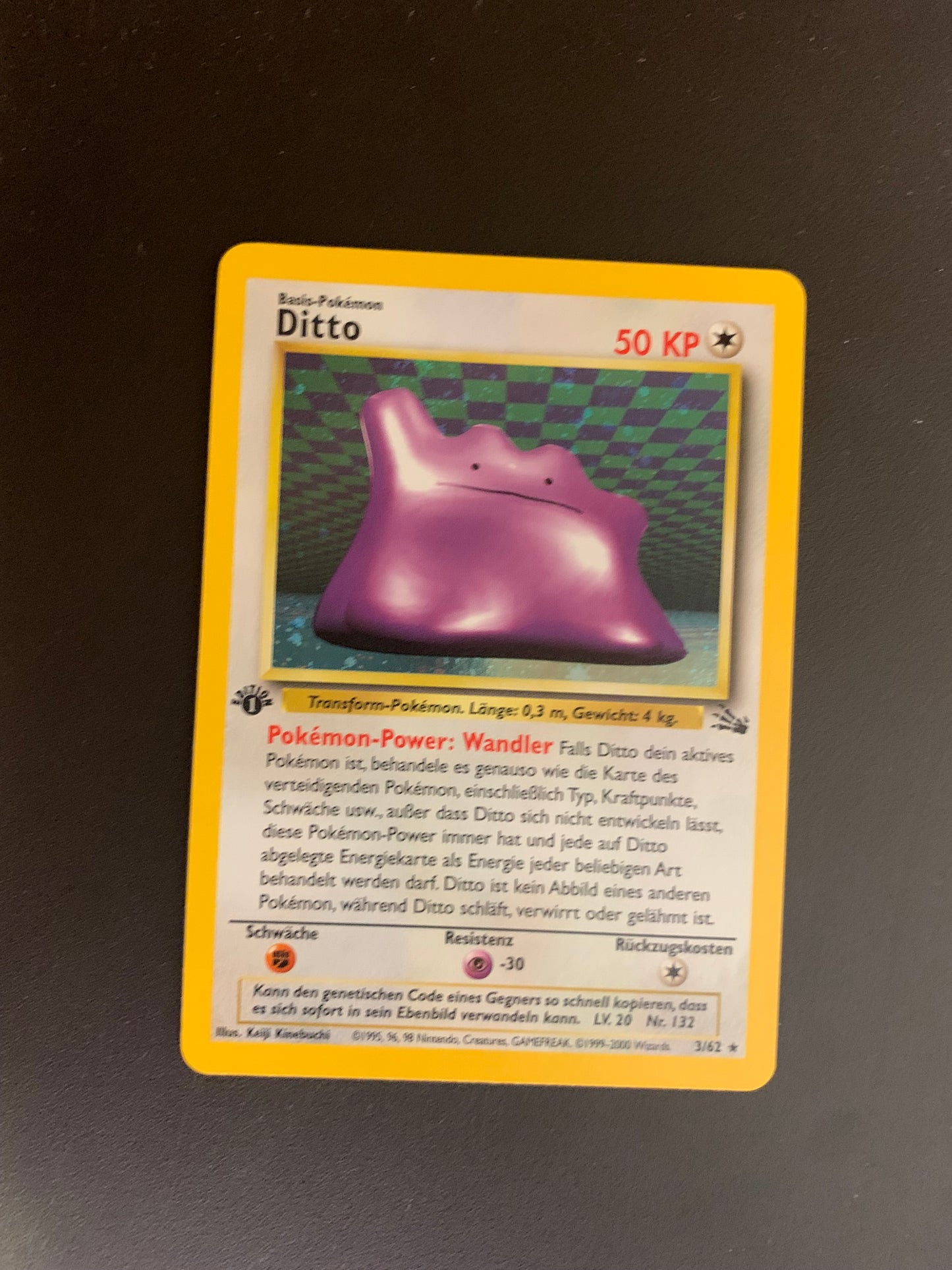 Pokemon Karte 1.Edition Fossil Ditto Holo 3/62 Deutsch