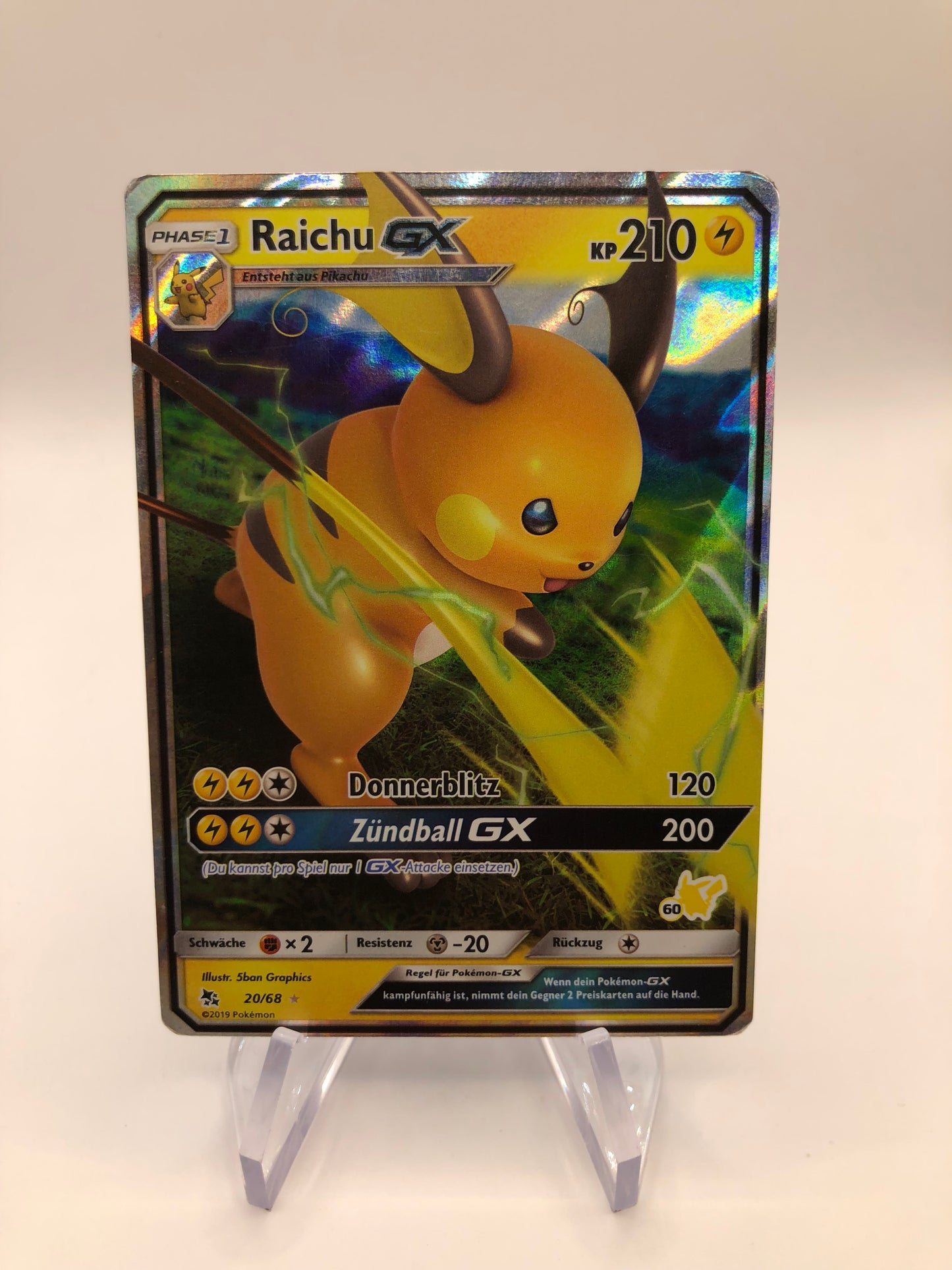 Pokemon Karte GX Raichu 20/68 Deutsch