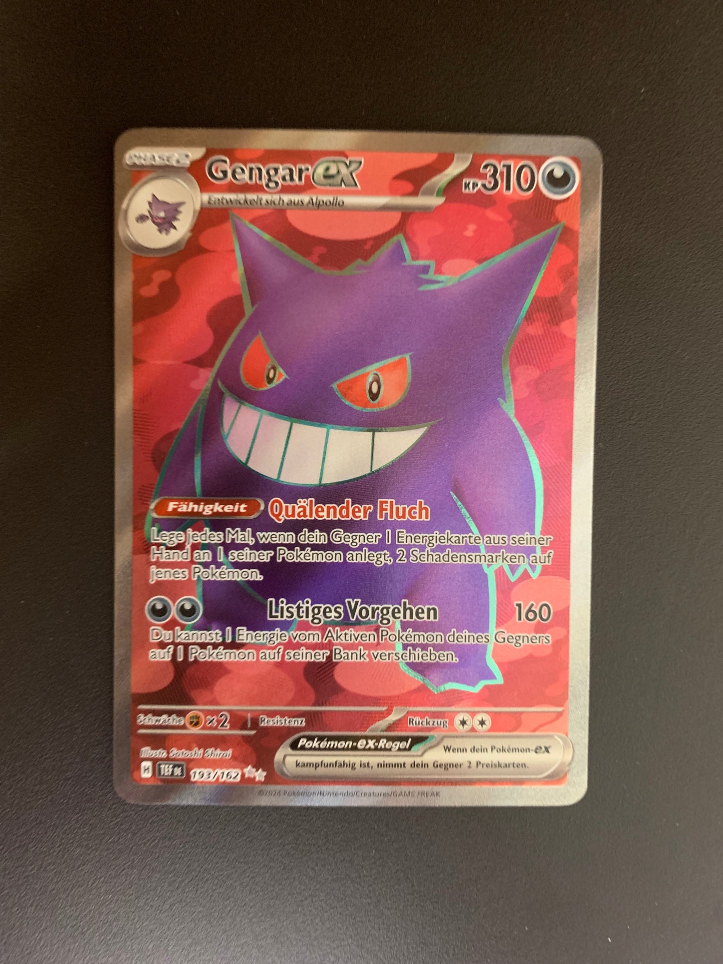 Pokemon Karte Ex Fullart Gengar 193/162 Deutsch