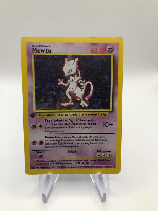 Pokemon Karte 1.Edition Holo Base Set Mewtu 10/102 Deutsch
