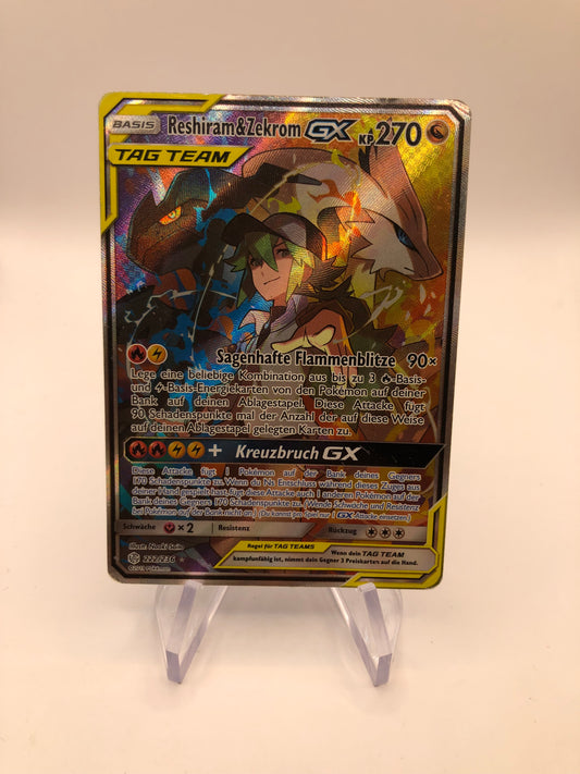 Pokemon Karte GX Alt-Art Tag Team Reshiram & Zekrom 222/236 Deutsch