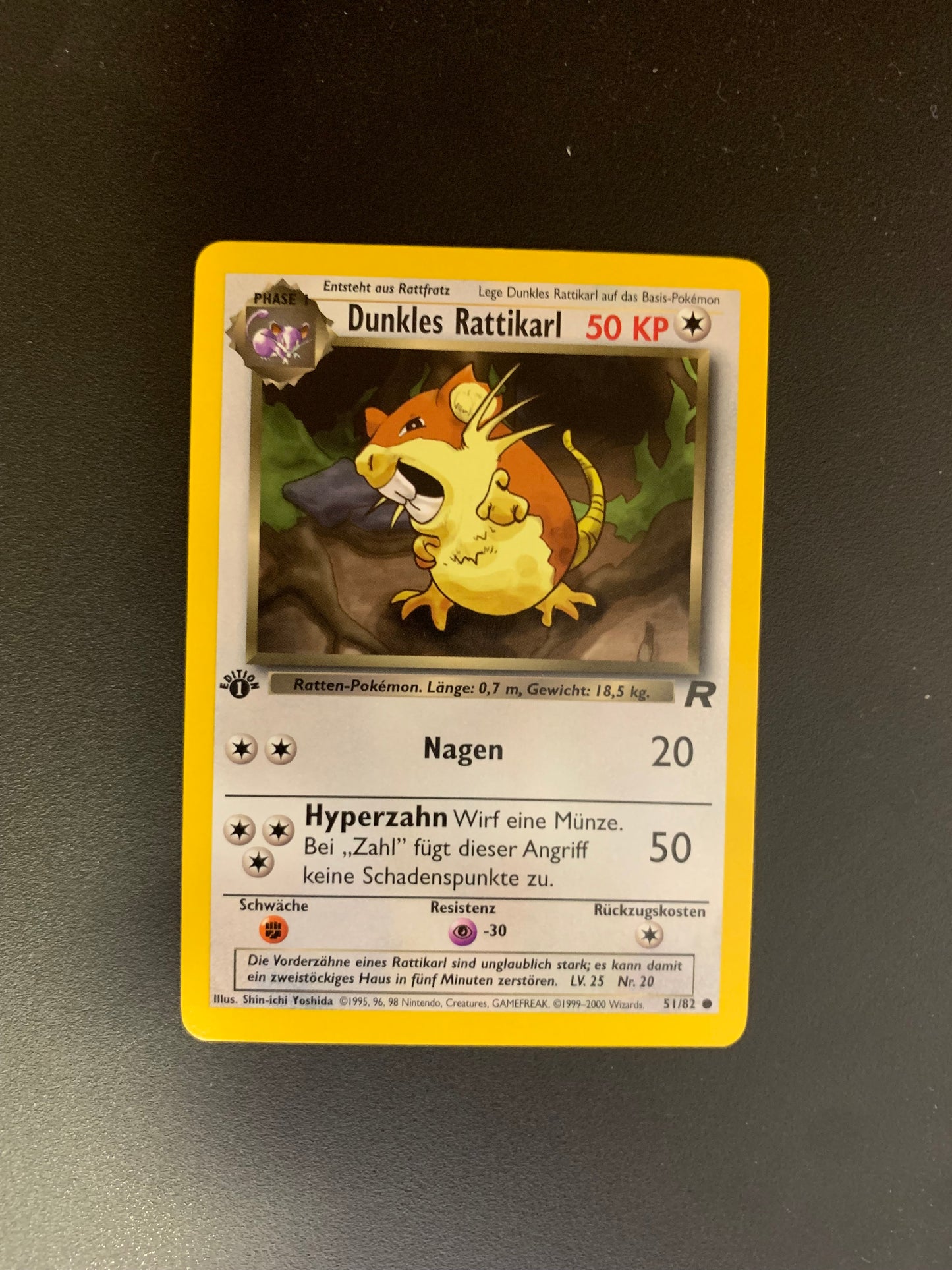 Pokemon Karte Rocket 1.Edition Dunkles Rattikarl 51/82 Deutsch