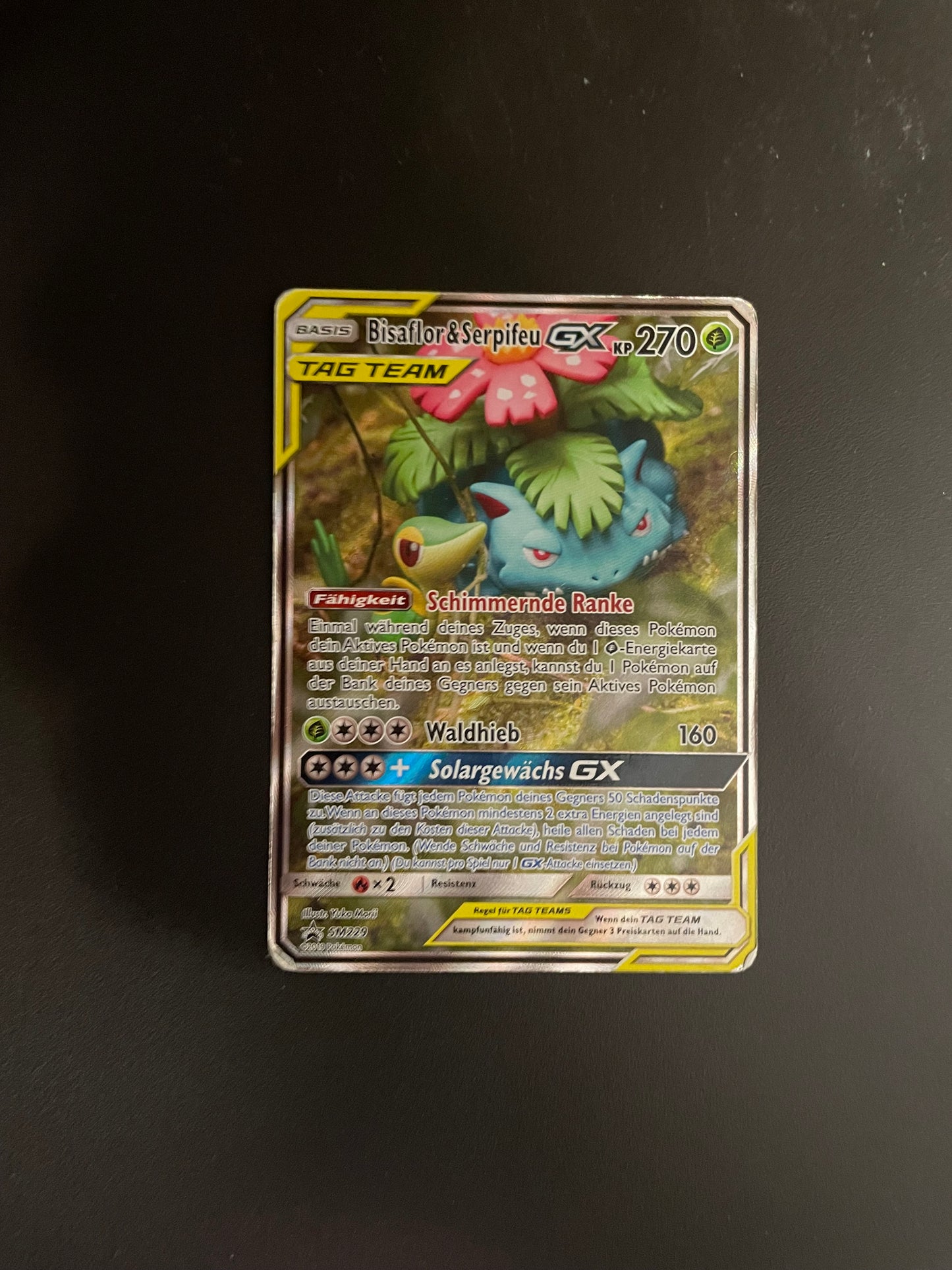Pokemon Karte GX Tag Team Promo Bisaflor & Serpifeu SM229 Deutsch