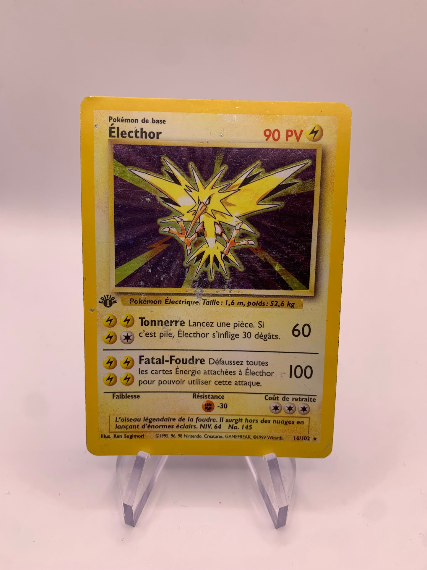 Pokemon Karte Holo Base Set 1.Edition Zapdos 16/102 Französisch