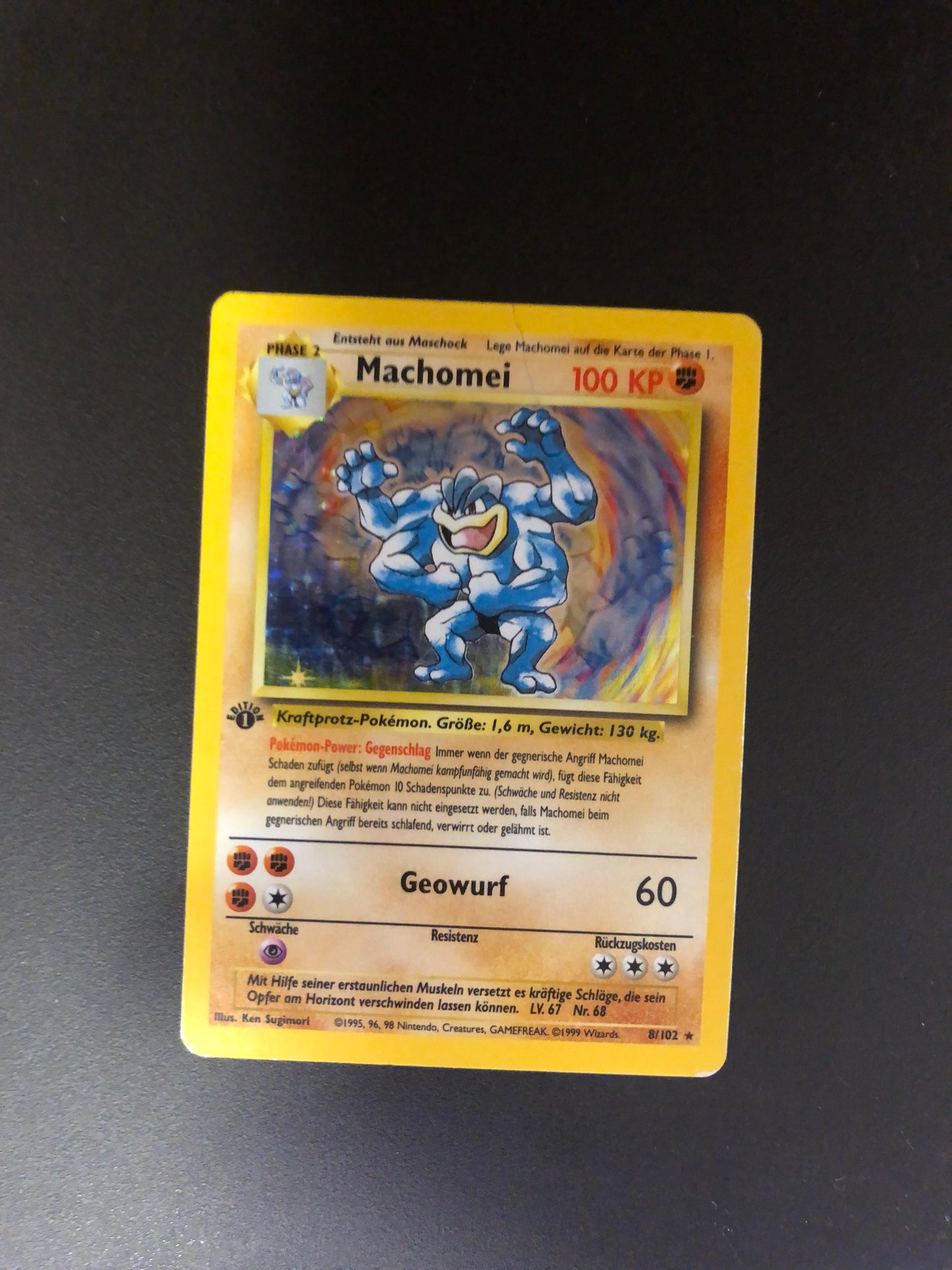 Pokemon Karten Holo Machomei 1st Edition 8/102 Deutsch