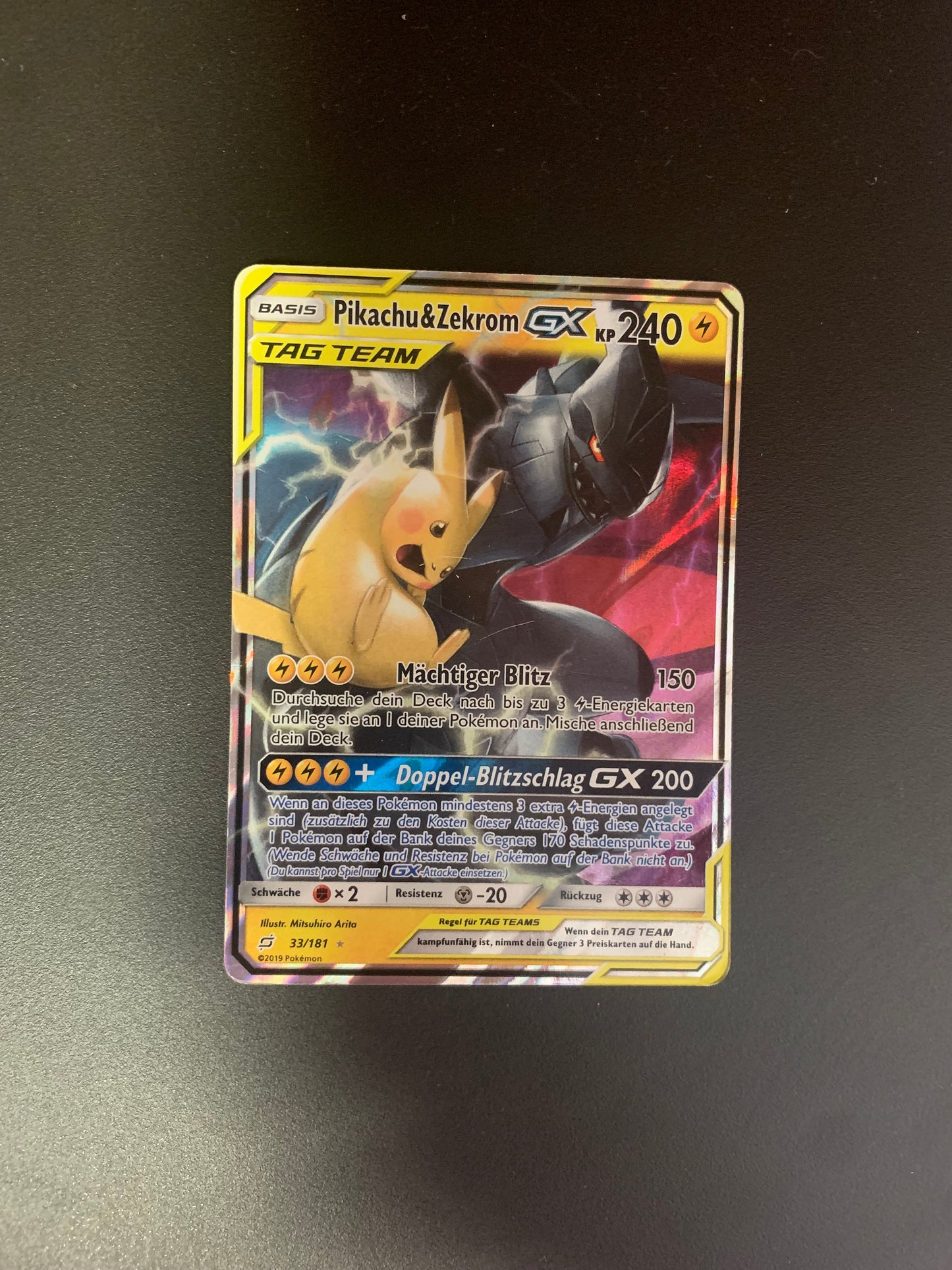 Pokemon Karte GX Tag Team Pikachu&Zekrom 33/181 Deutsch