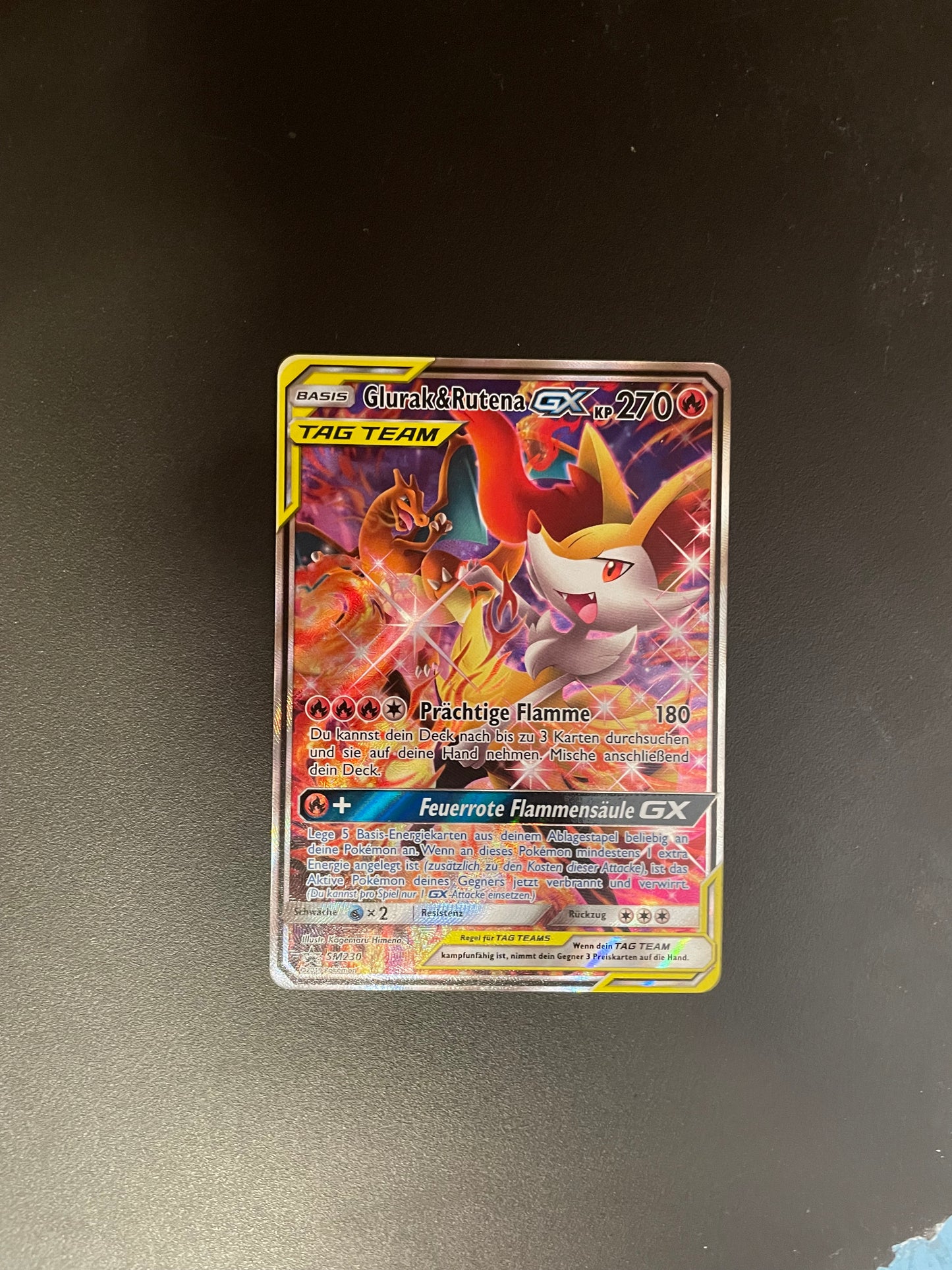 Pokemon Karte Tag Team GX Promo Glurak & Rutena SM230 Deutsch