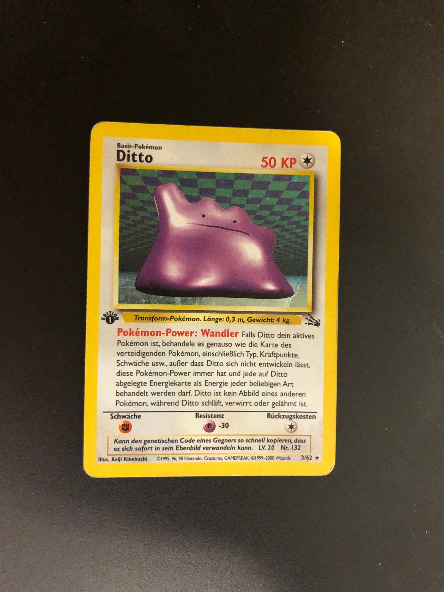 Pokemon Karte Holo 1.Edition Fossil Ditto 3/62 Deutsch