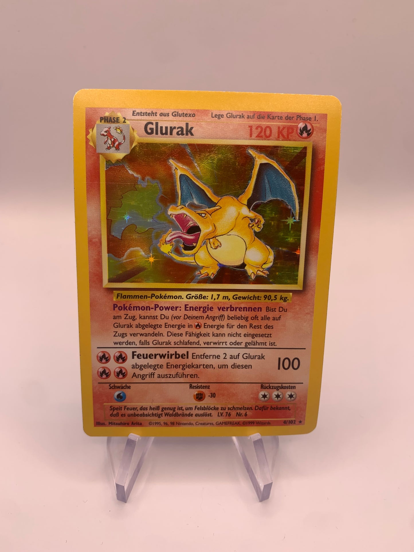 Pokemon Karte Holo Glurak Base Set 4/102 Deutsch