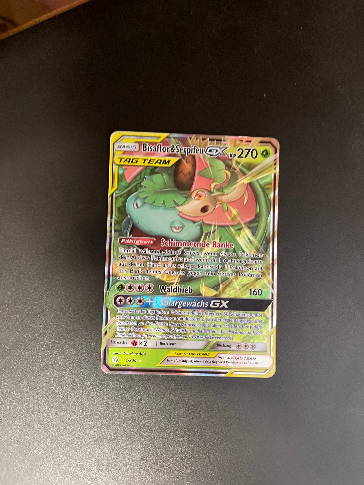 Pokemon Karte Tag Team GX Bisaflor & Serpifeu 1/236 Deutsch