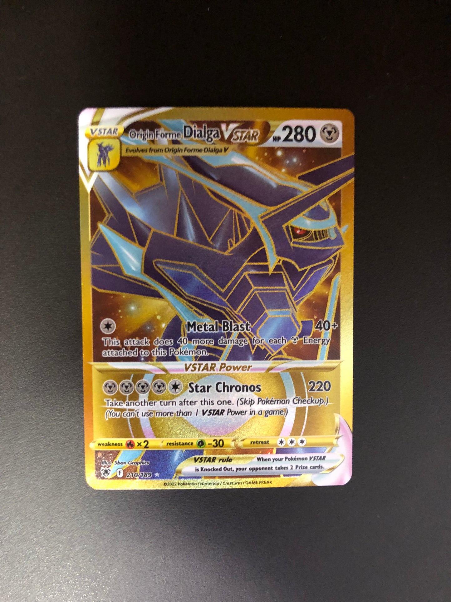 Pokemon Karte Gold Vstar Dialga 210/189 Englisch