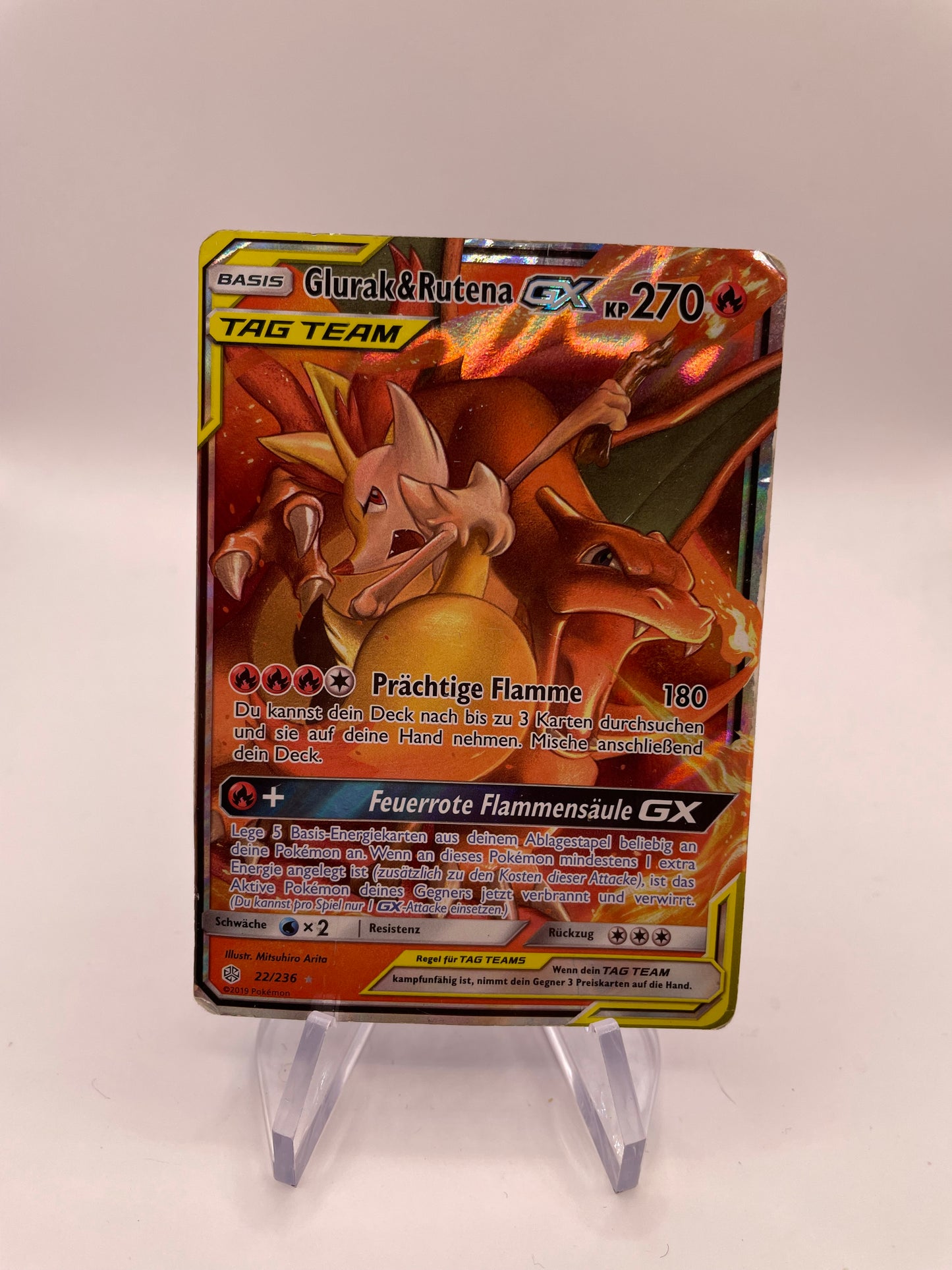 Pokemon Karte Glurak & Rutena GX Tagteam 22/236 Deutsch
