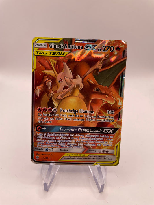 Pokemon Karte Glurak & Rutena GX Tagteam 22/236 Deutsch