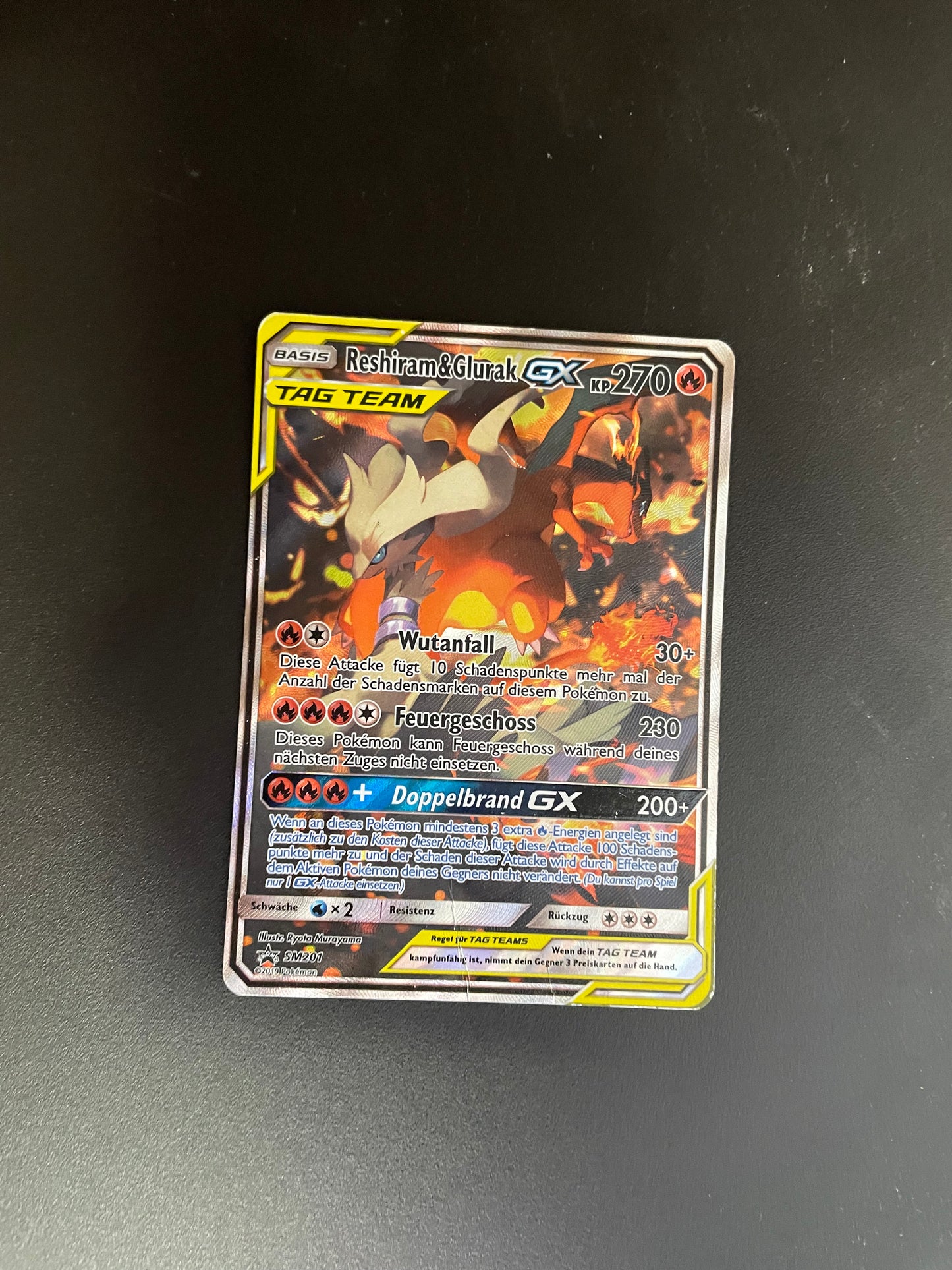 Pokemon Karte GX Tag Team Promo Reshiram & Glurak SM201 Deutsch