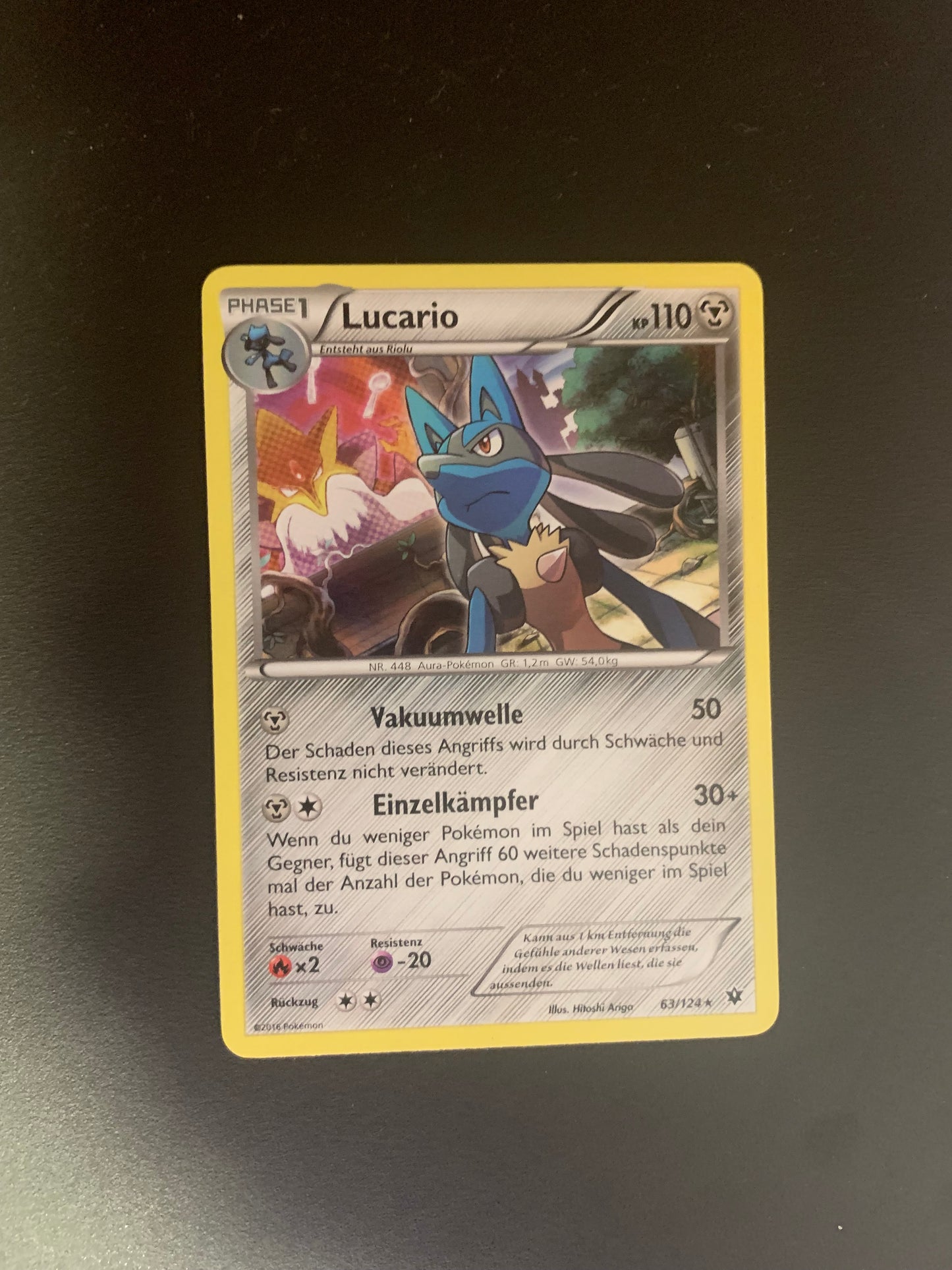 Pokemon Karte Holo Lucario 63/124 Deutsch