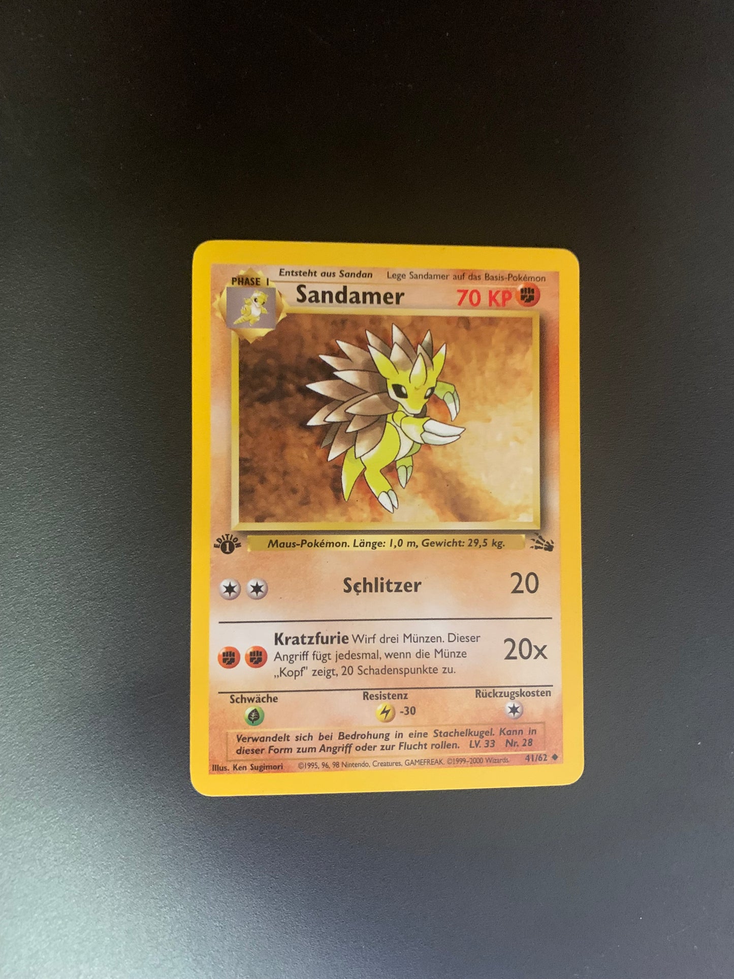 Pokemon Karte Fossil Sandamer 41/62 1st Edition Deutsch