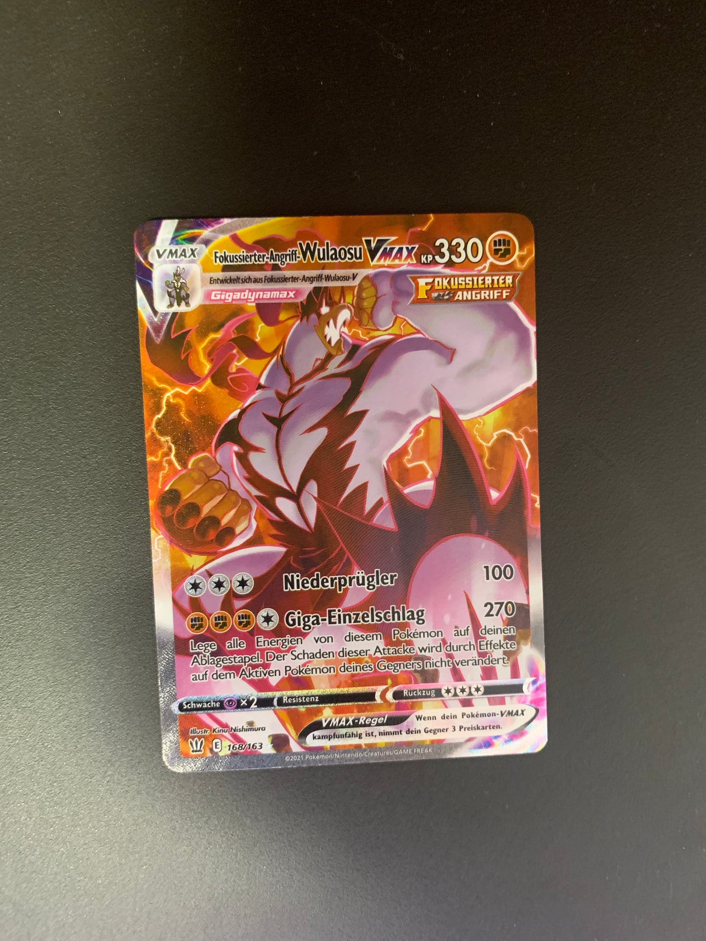 Pokemon Karte Vmax Alt-Art Fokussierter-Angriff Wulaosu 168/163 Deutsch