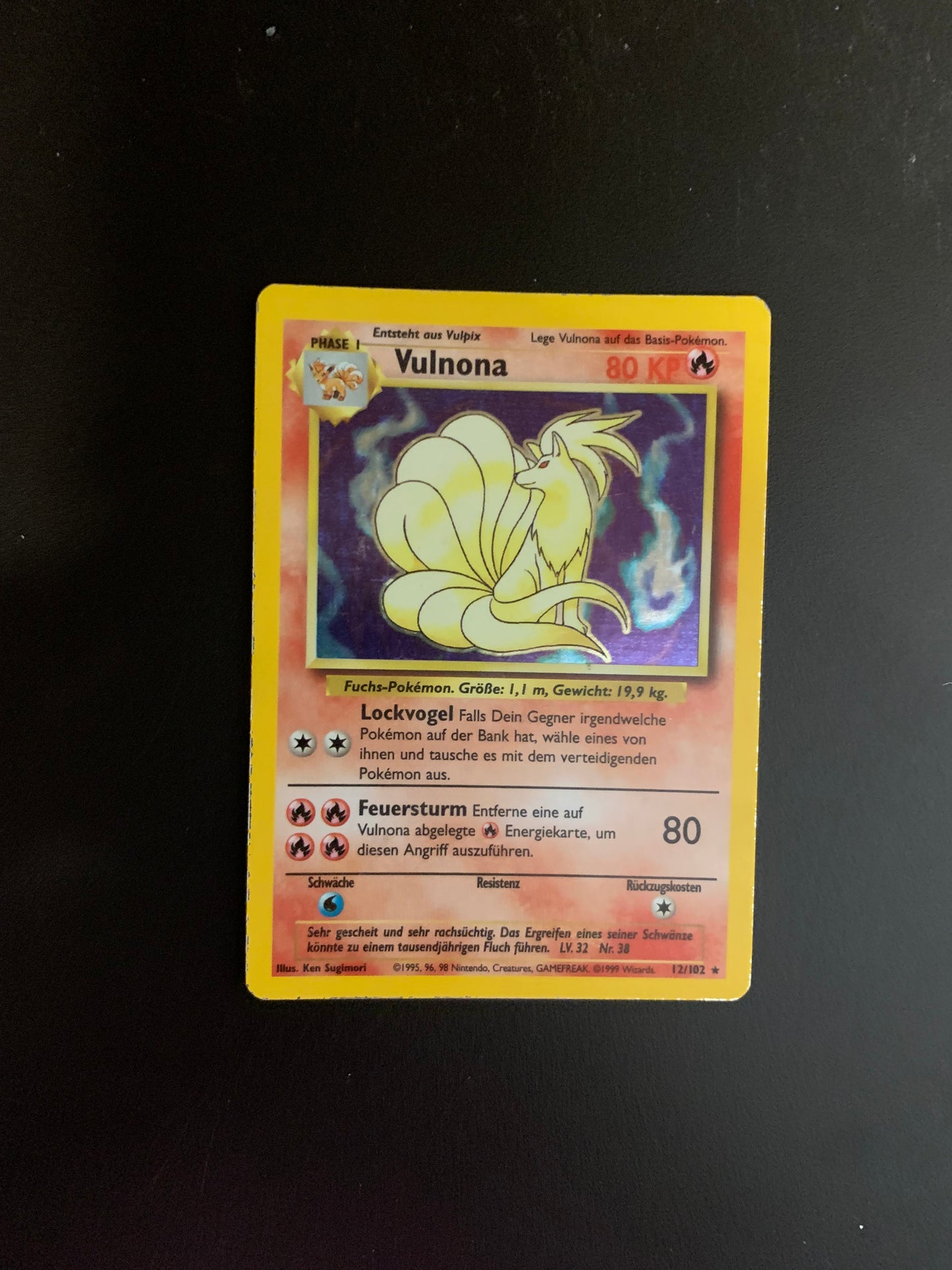 Pokemon Karte Holo Base Set Vulnona 12/102 Deutsch