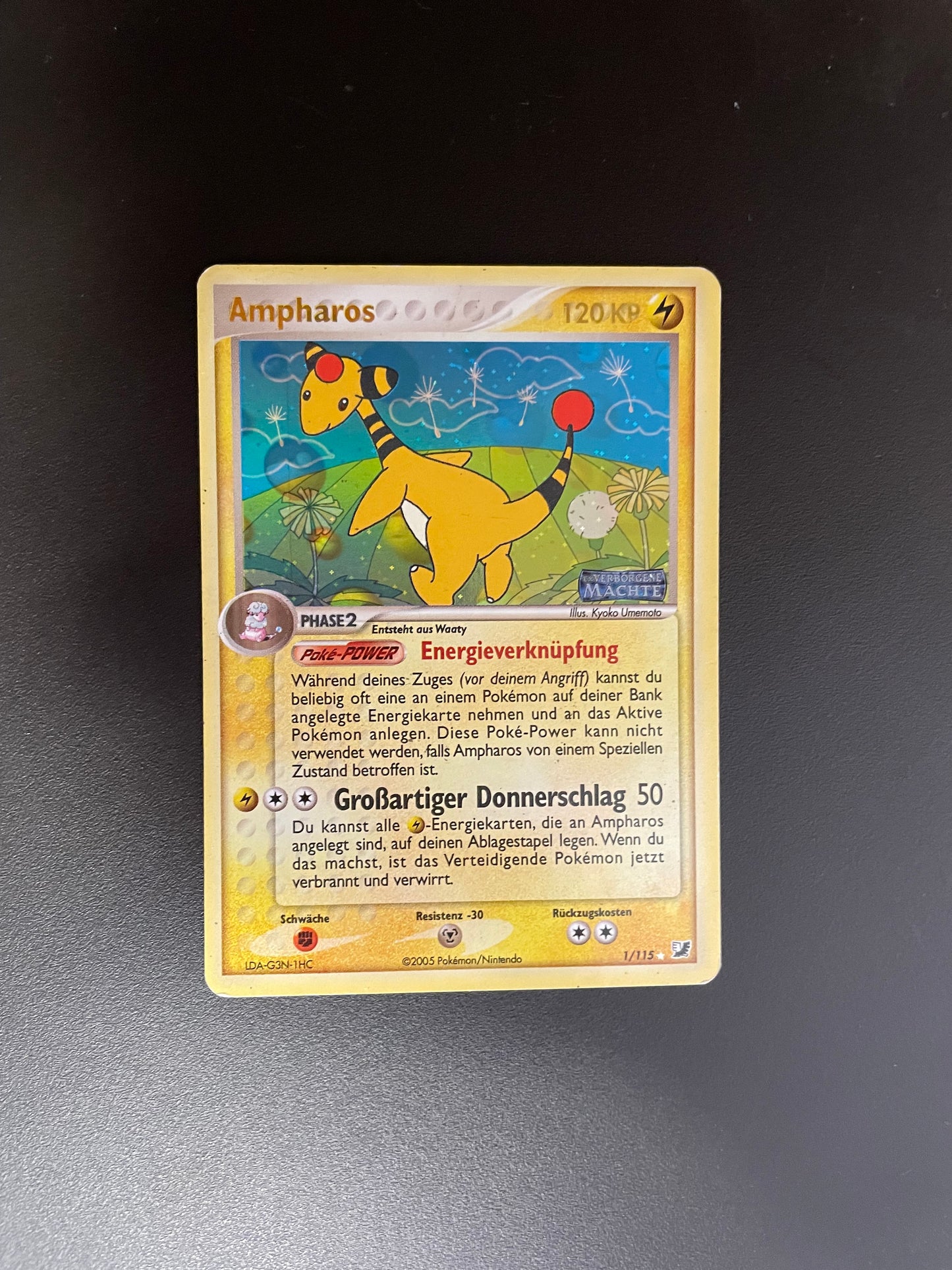 Pokemon Karte Holo Stamp Ampharos 1/115 Deutsch