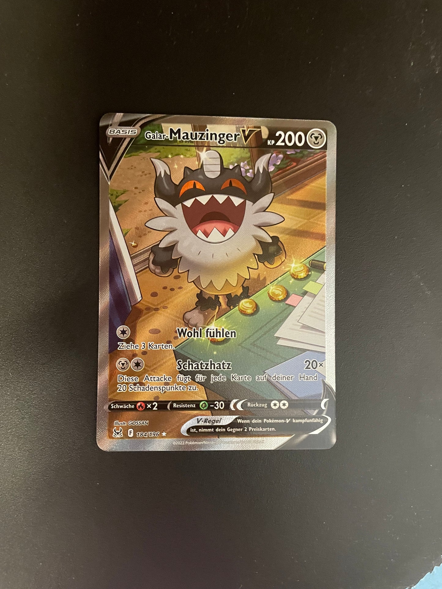 Pokemon Karte V Alt Art Galar Mauzinger 184/196 Deutsch