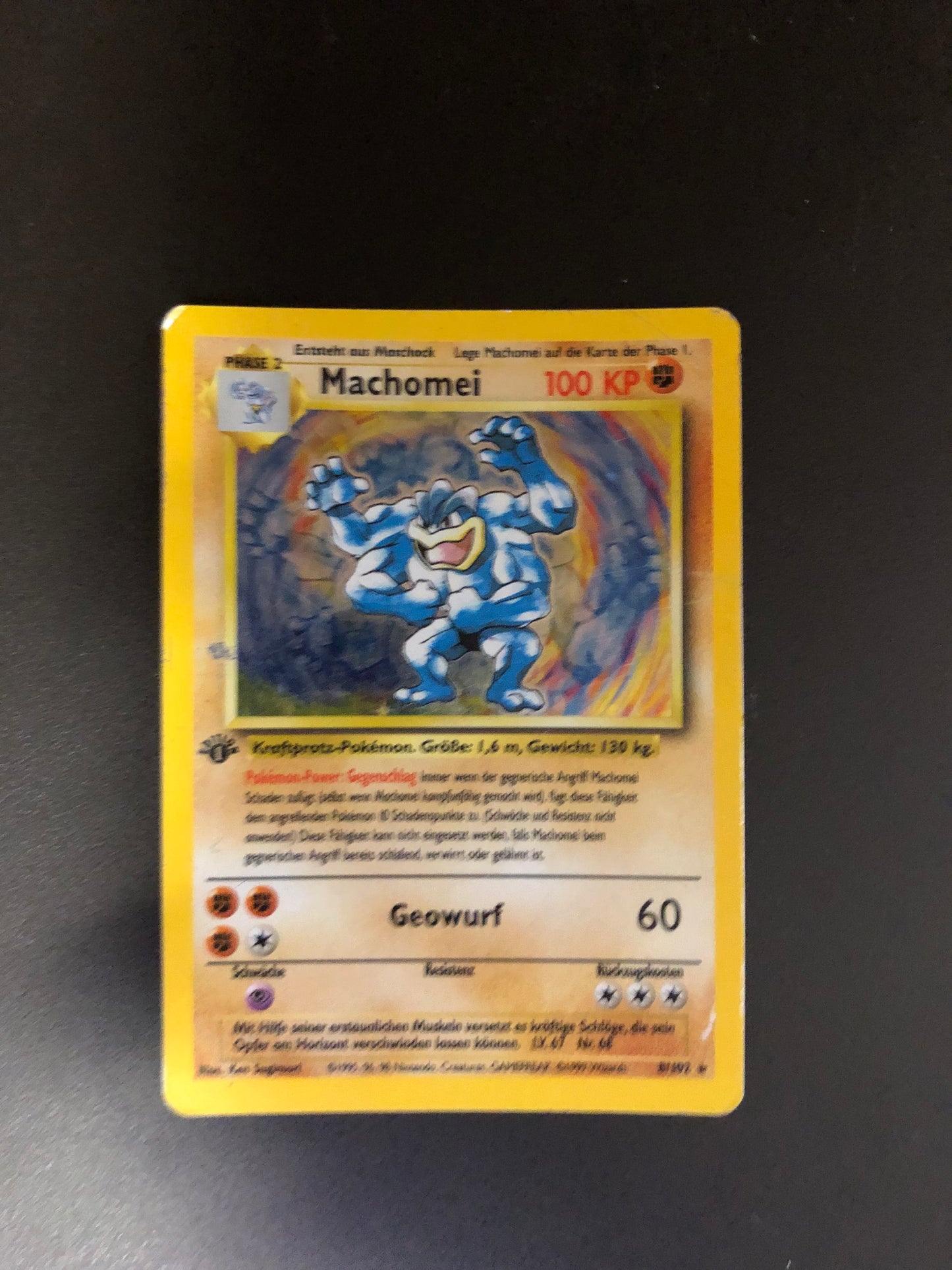 Pokemon Karte Holo 1.Edition Machomei 8/102 Deutsch