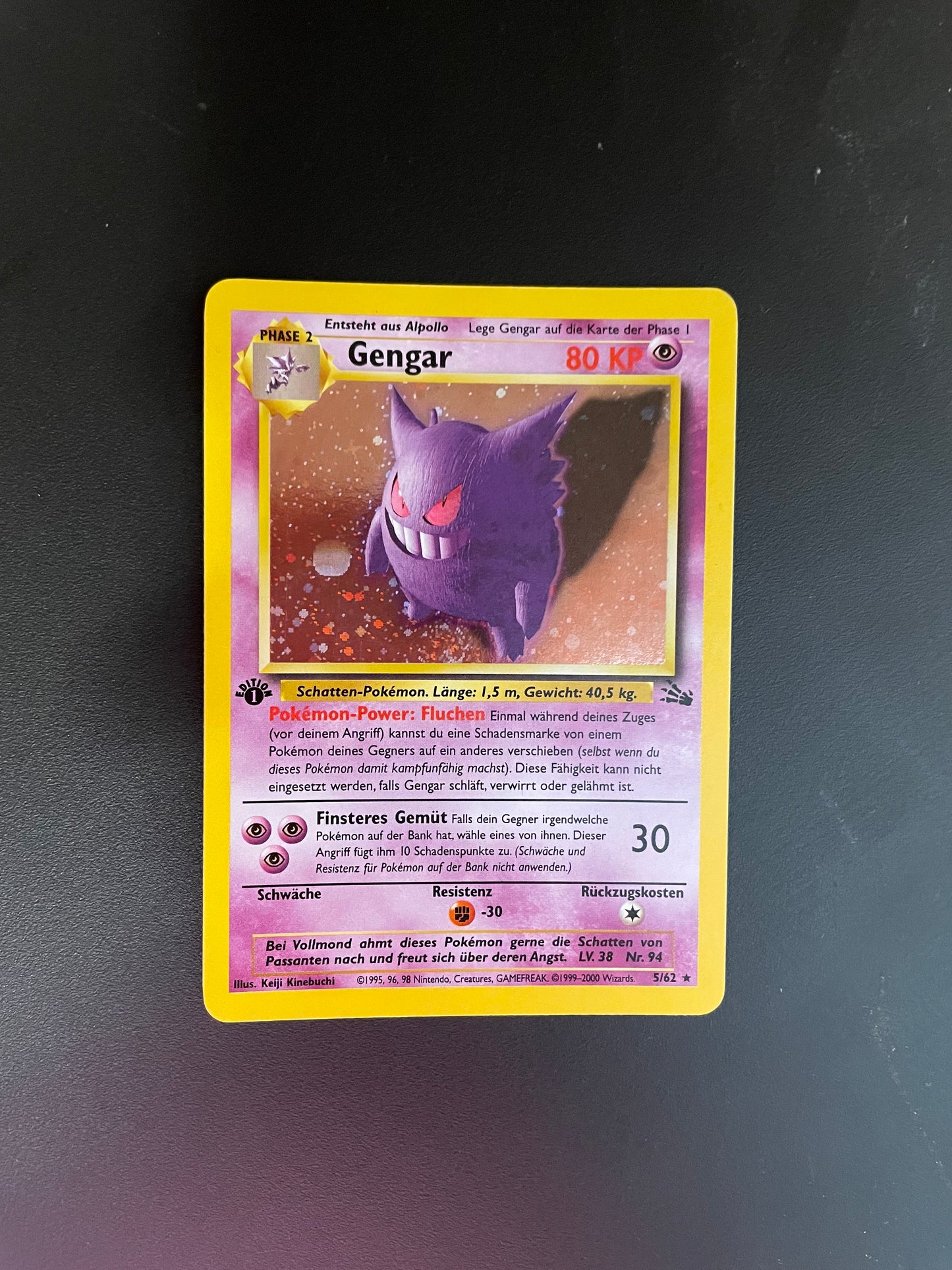 Pokemon Karte Holo 1.Edition Gengar 5/62 Deutsch