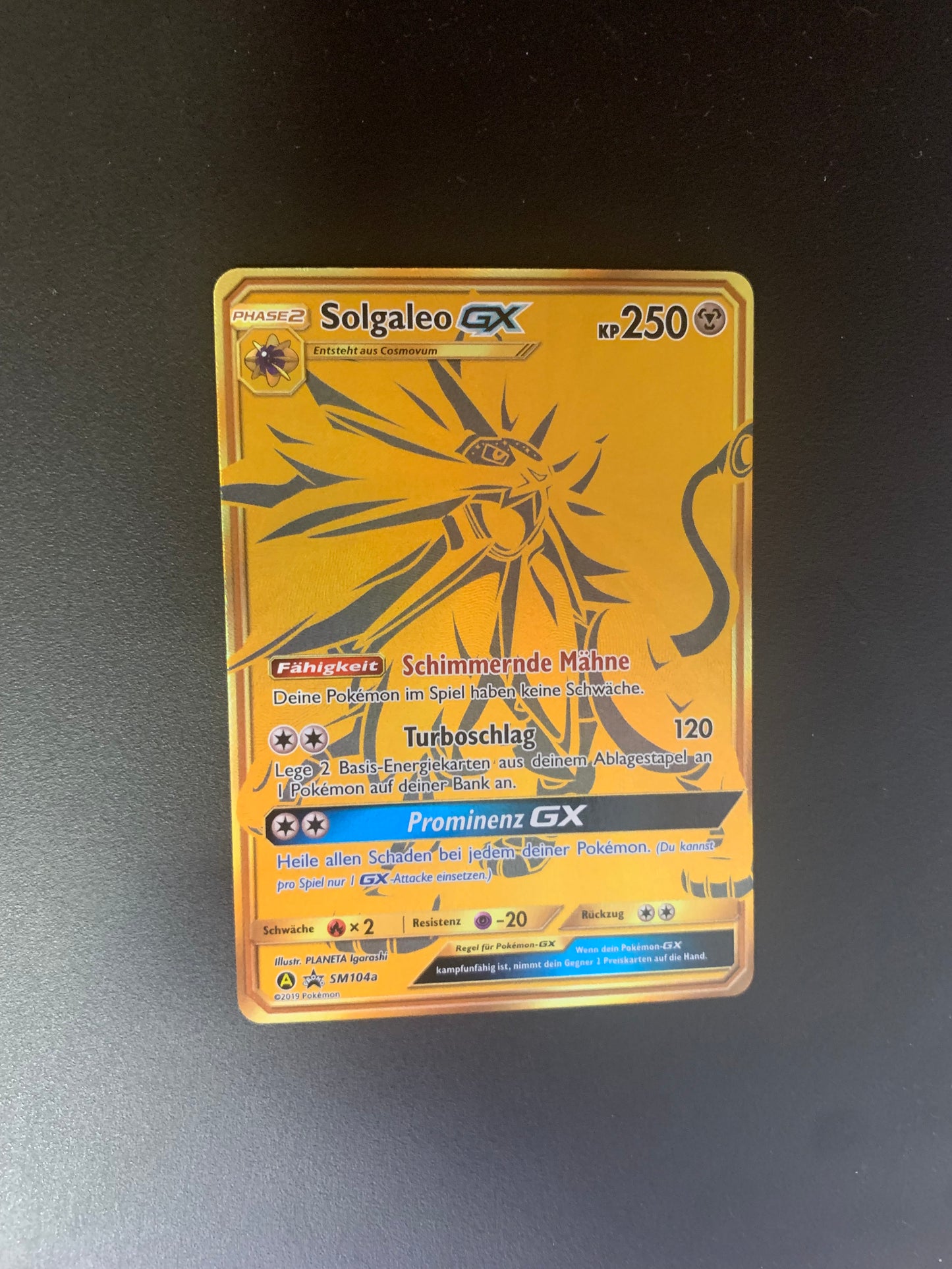 Pokemon Karte GX Gold Promo Solgaleo SM104a Deutsch