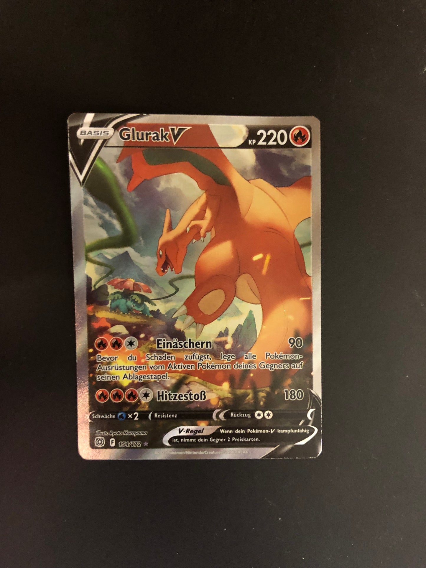 Pokemon Karte Alt Art V Glurak 154/172 Deutsch