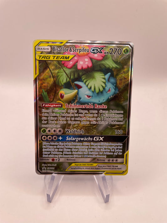 Pokemon Karte Tag Team GX Promo Bisaflor & Serpifeu SM229 Deutsch