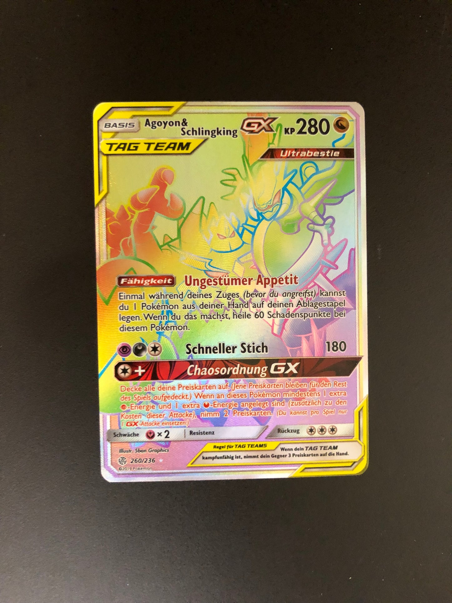 Pokemon Karte GX Tag Team Rainbow Agoyon&Schlingking 260/236 Deutsch