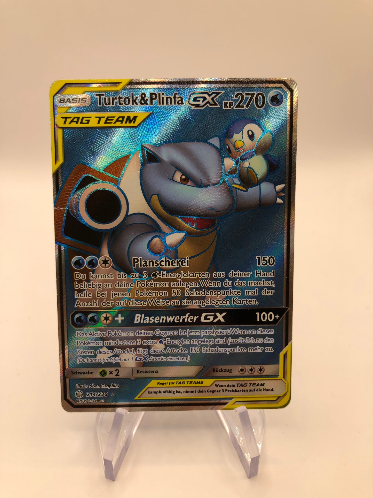 Pokemon Karte GX Tag Team Turtok & Plinfa 214/236 Deutsch