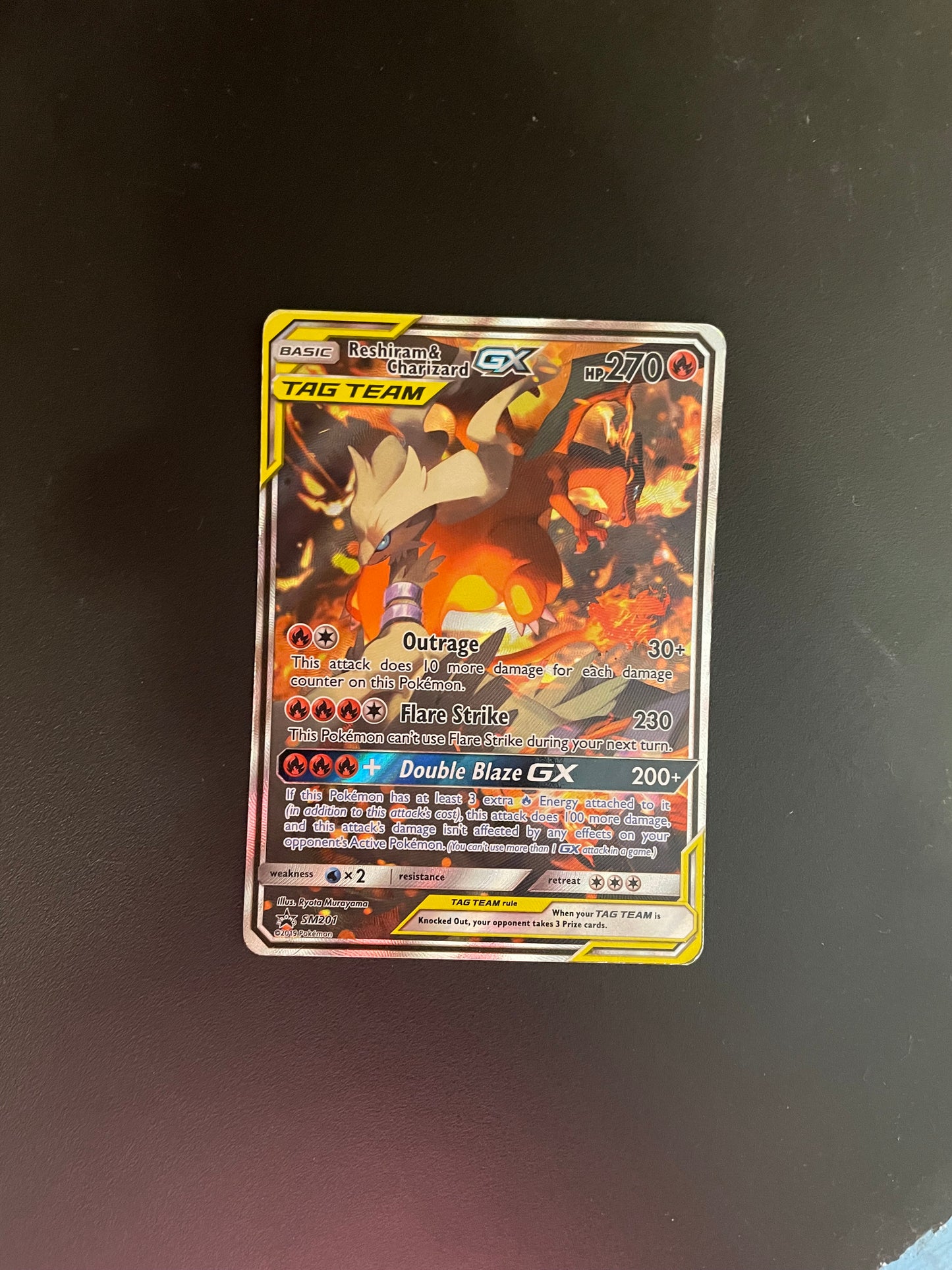 Pokemon Karte GX Tag Team Reshiram & Glurak SM201 Englisch