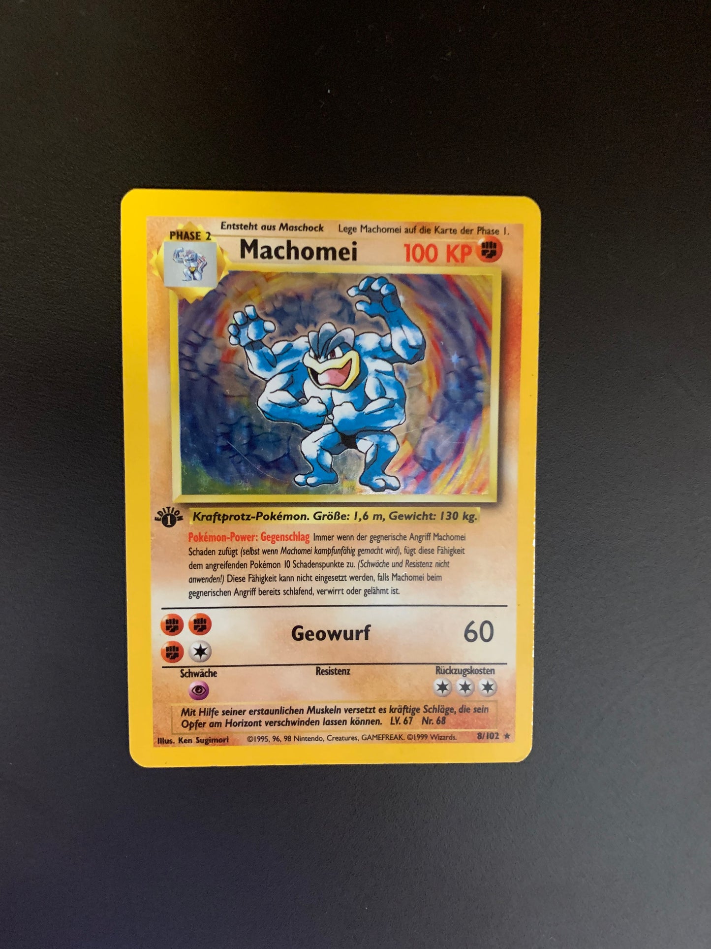 Pokémon Karte Machomei Holo 8/102 Deutsch 1. Edition