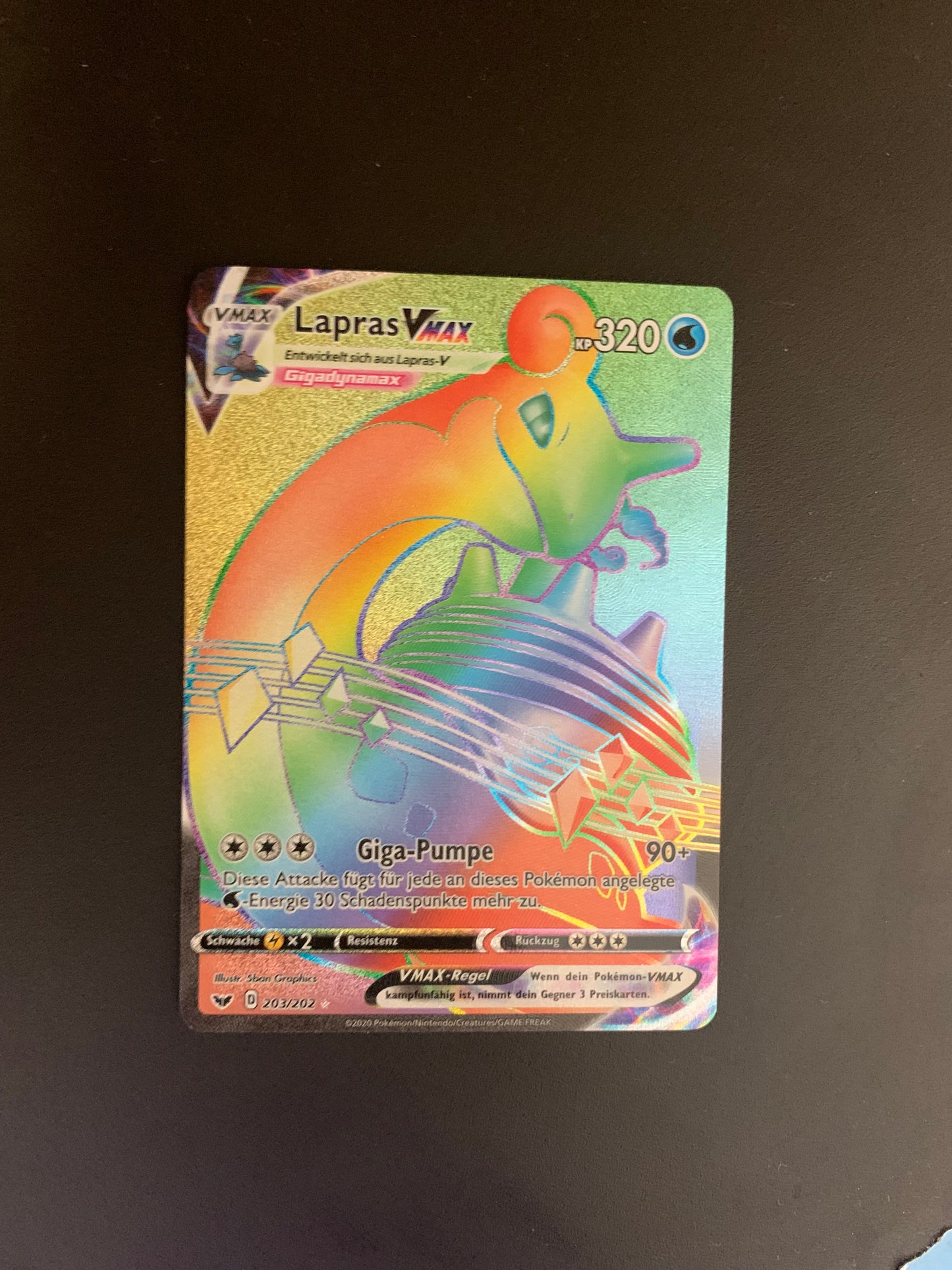 Pokemon Karte Vmax Rainbow Lapras 203/202 Deutsch