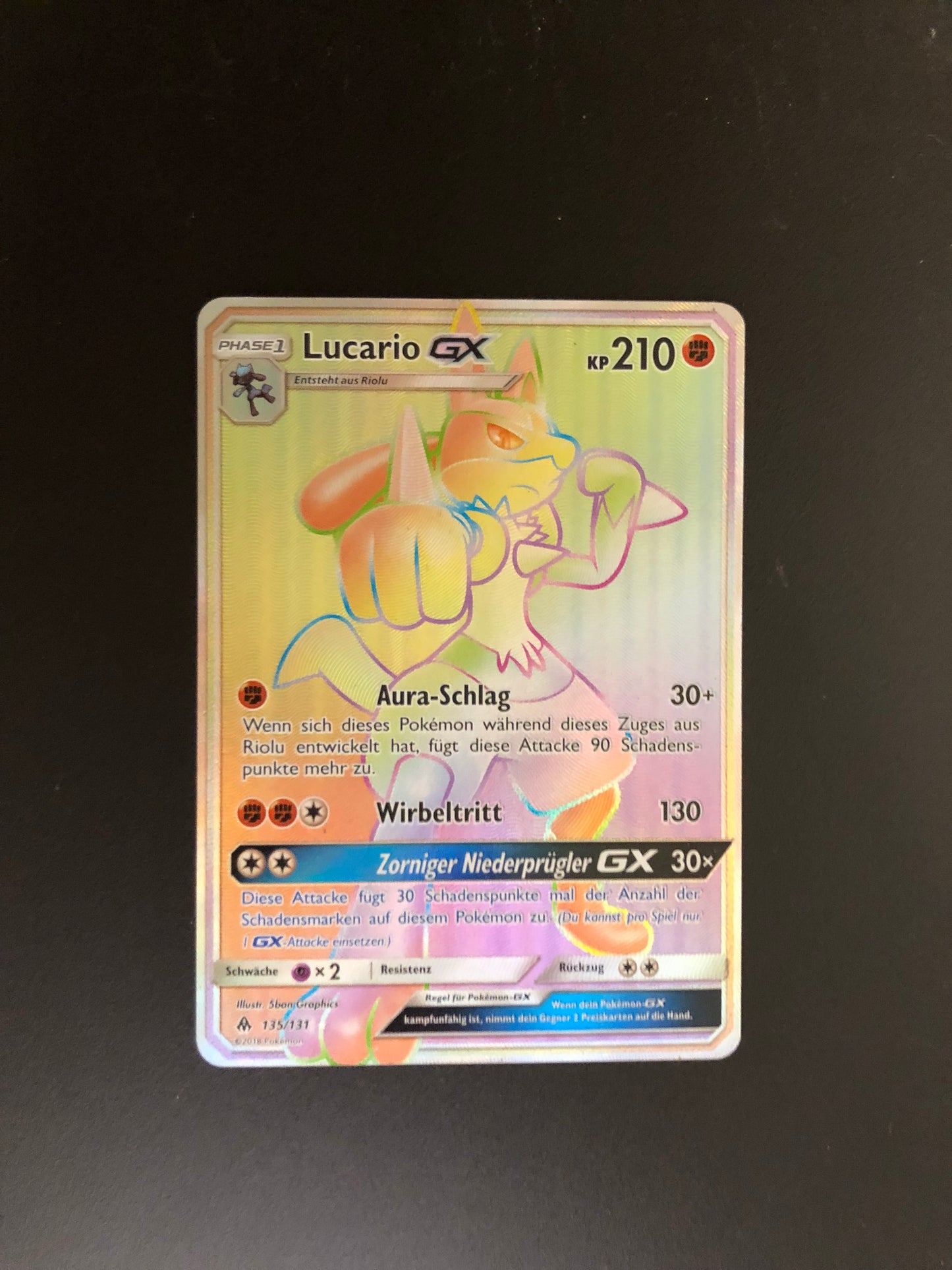 Pokemon Karte GX Rainbow Lucario 135/131 Deutsch