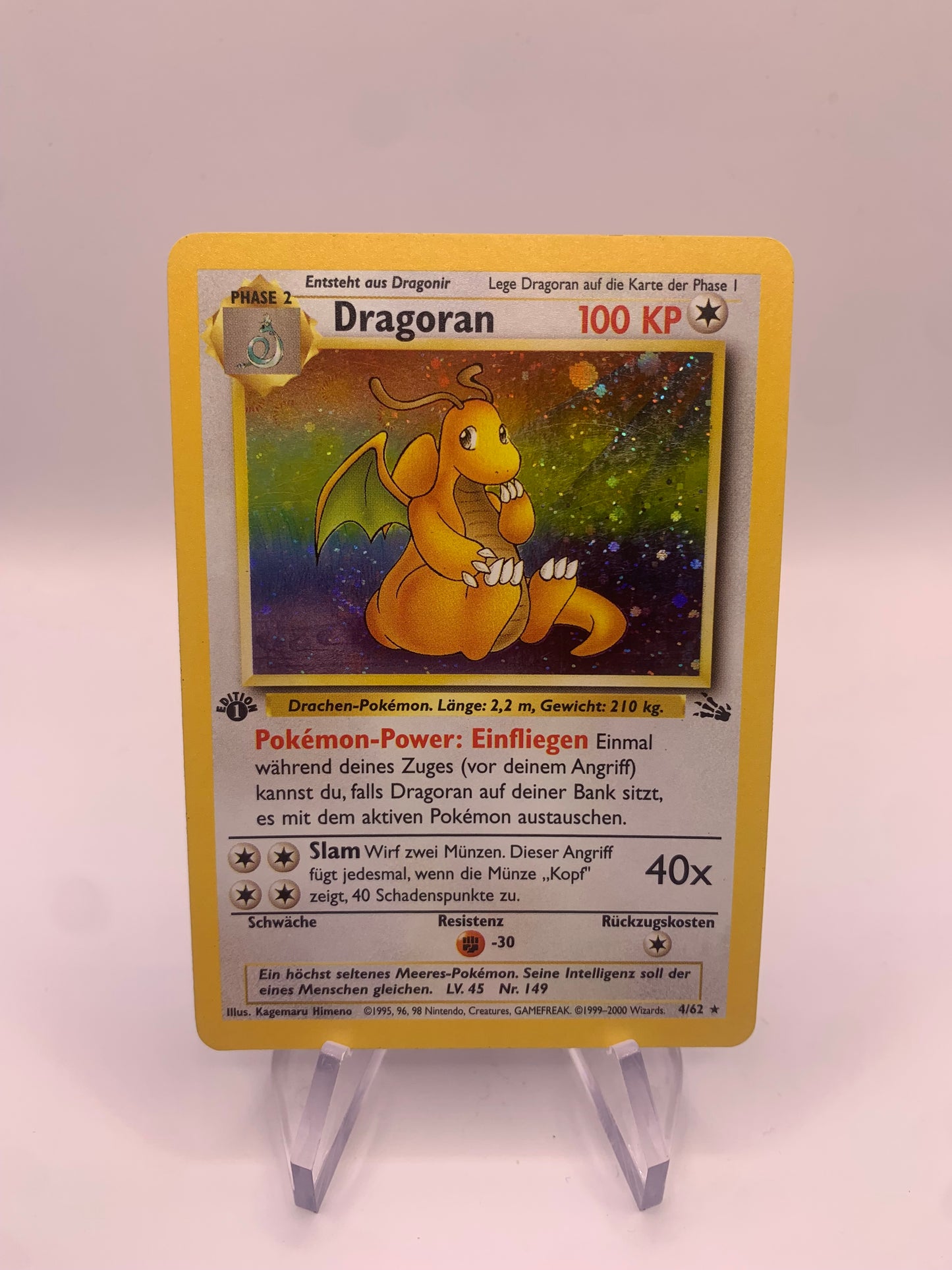 Pokemon Karte Holo Dragoran Fossil 1st Edition 4/62 Deutsch