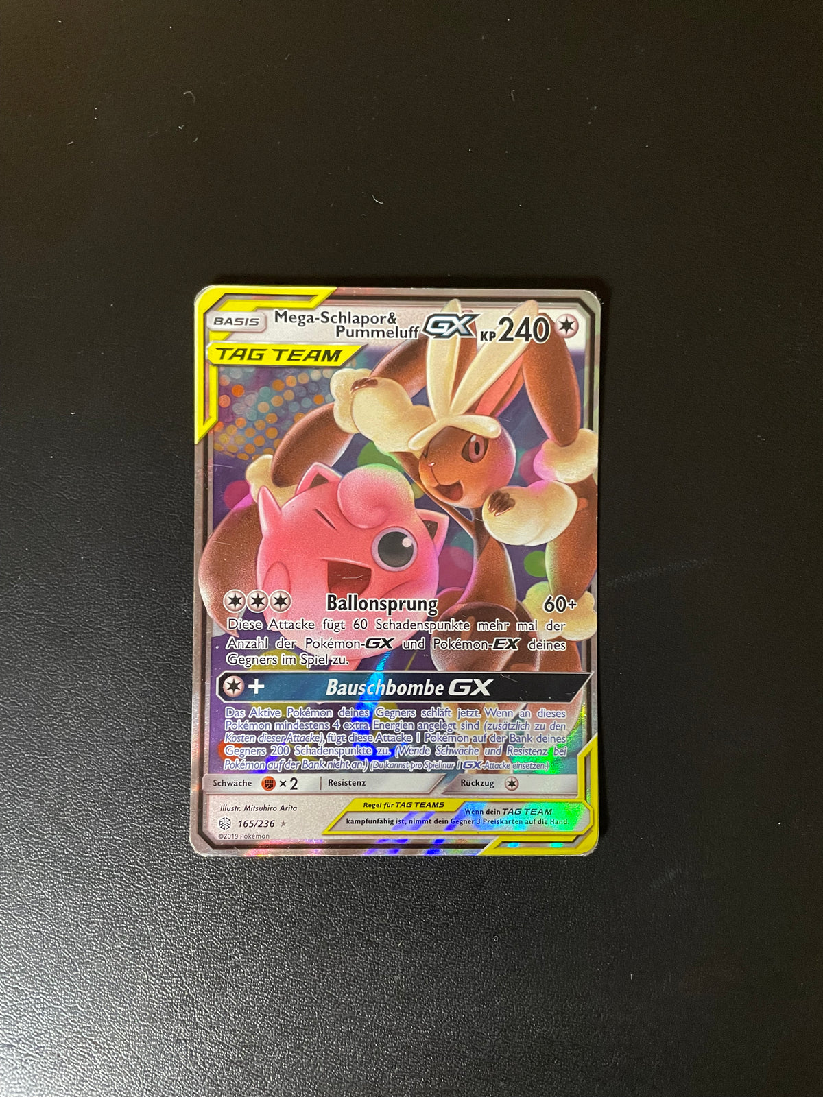 Pokemon Karte GX Tag Team Mega-Schlapor & Pummeluff 165/236 Deutsch