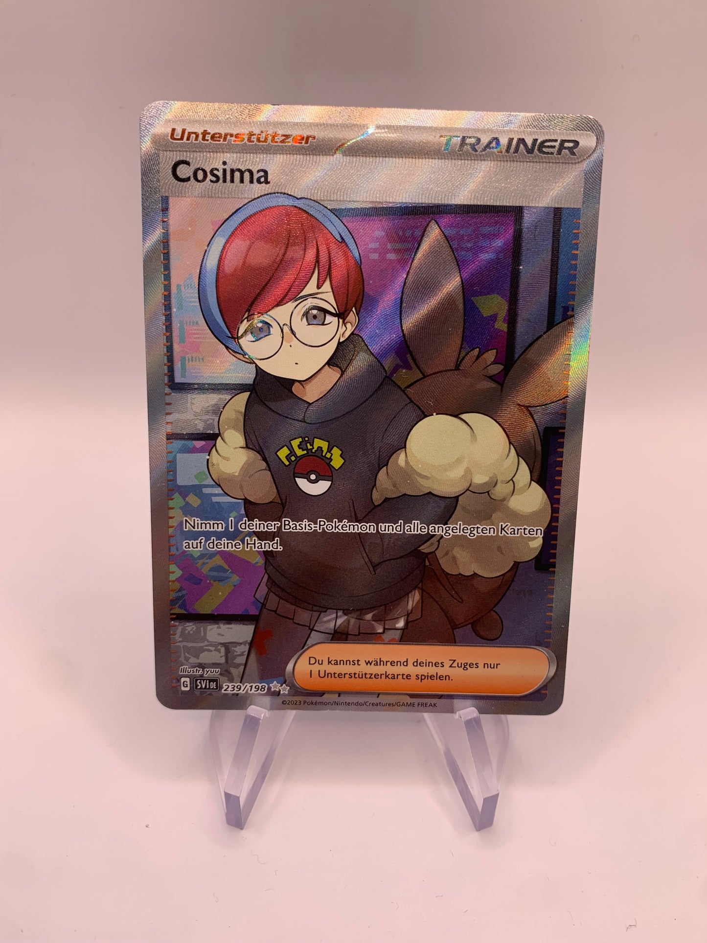 Pokemon Karte Trainer Fullart Cosima 239/198 Deutsch