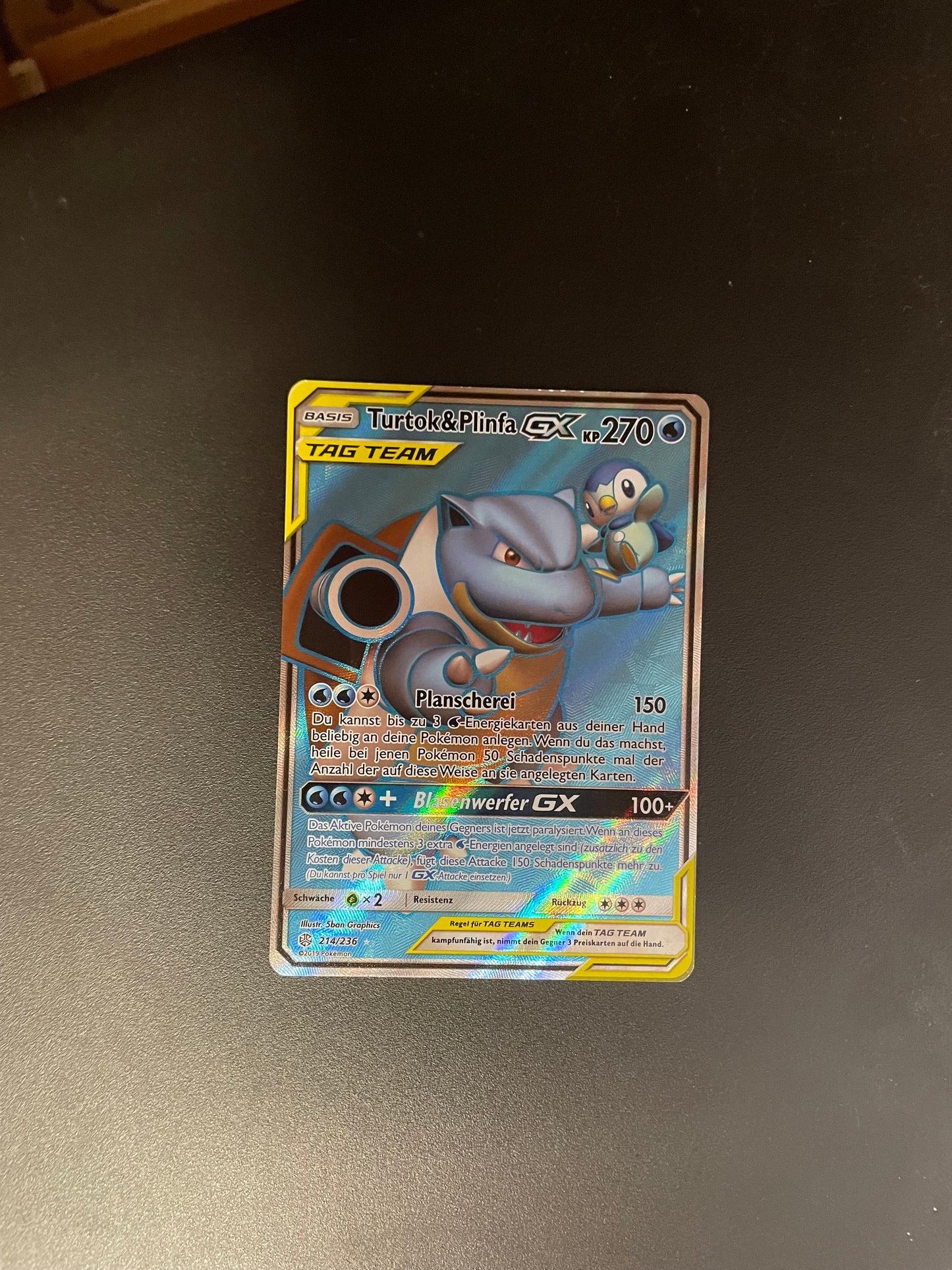 Pokemon Karte Tag Team GX Turtok & Plinfa 214/236 Deutsch