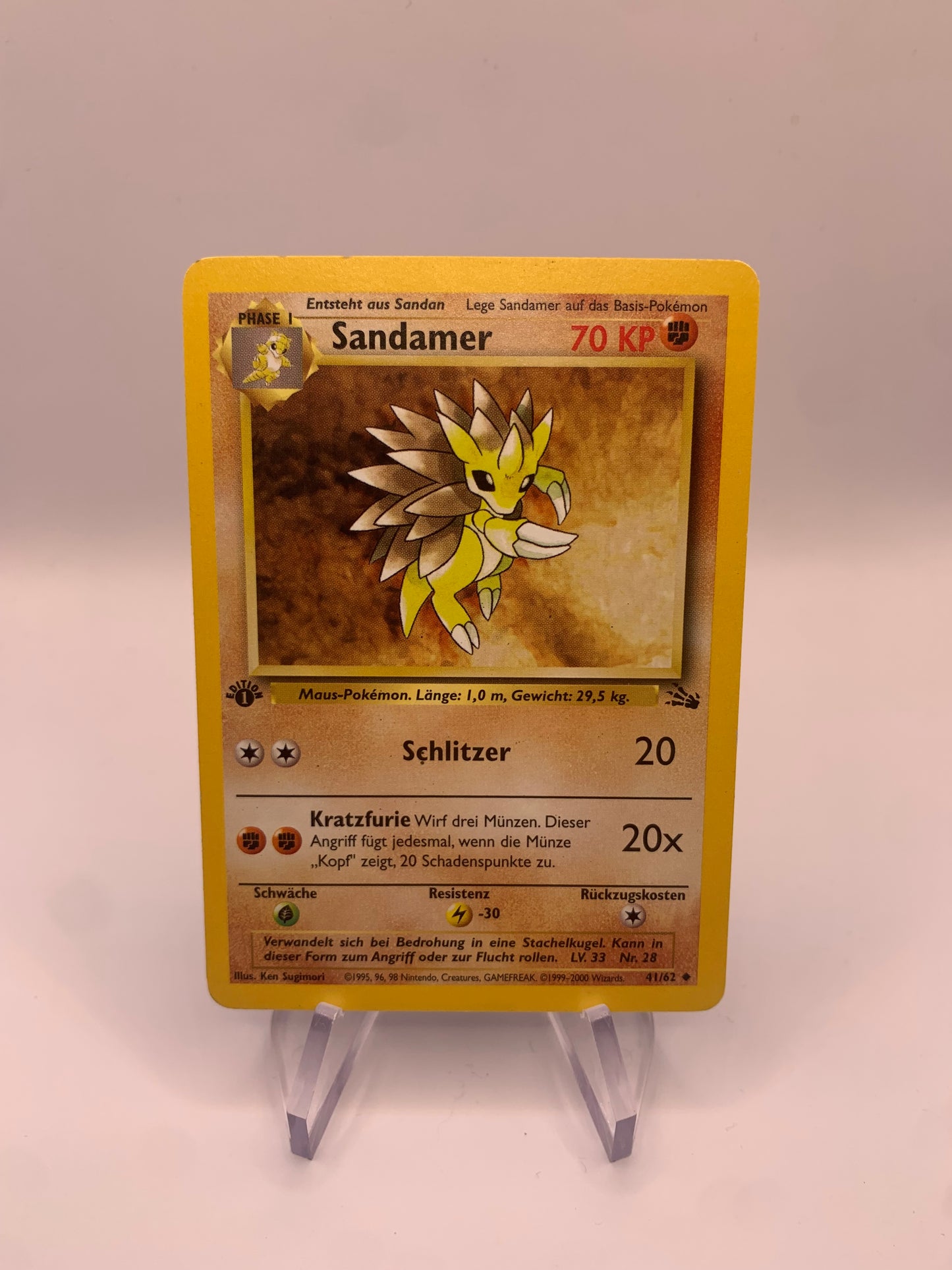 Pokemon Karte Fossil Sandamer 41/62 1st Edition Deutsch