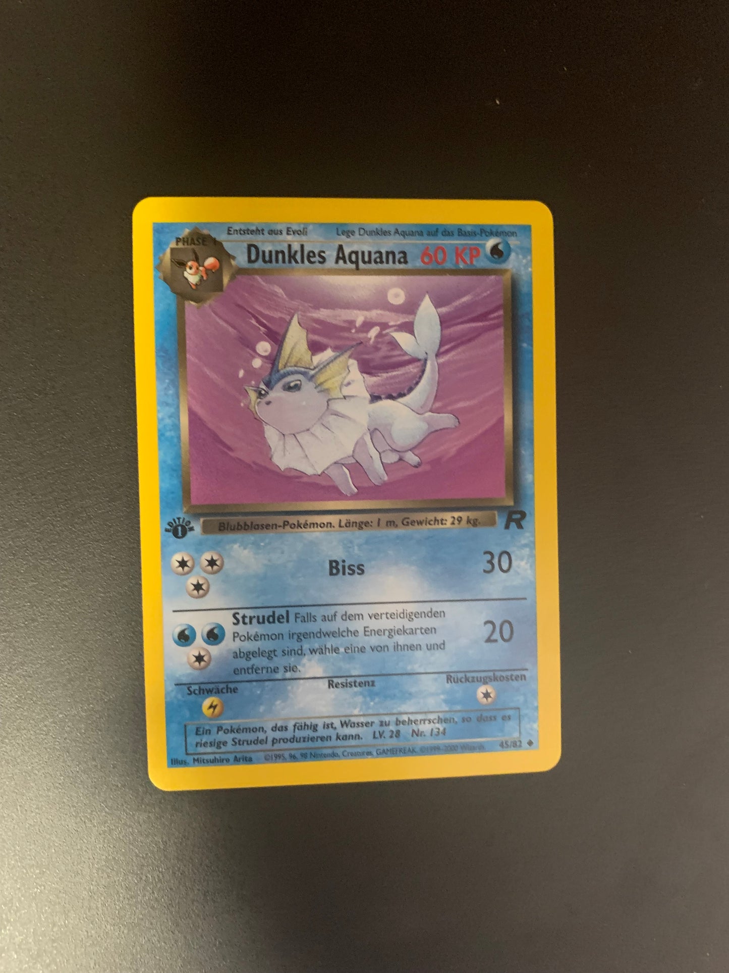 Pokemon Karte 1.Edition Dunkles Aquana 45/72 Deutsch