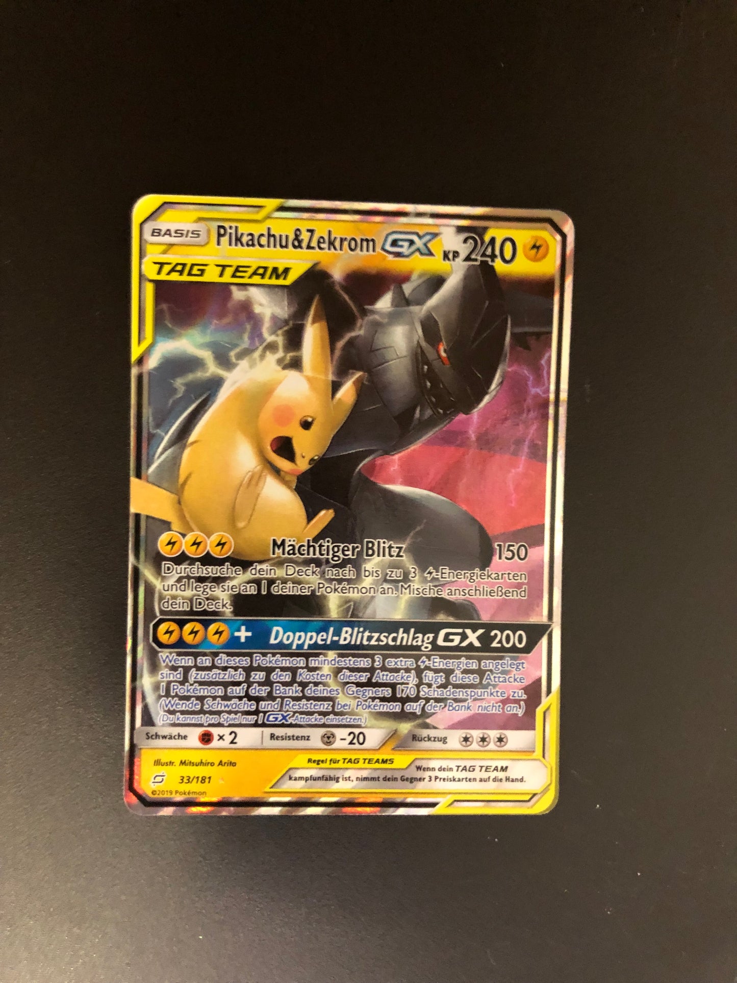 Pokemon Karte GX Tag Team Pikachu & Zekrom 33/181 Deutsch